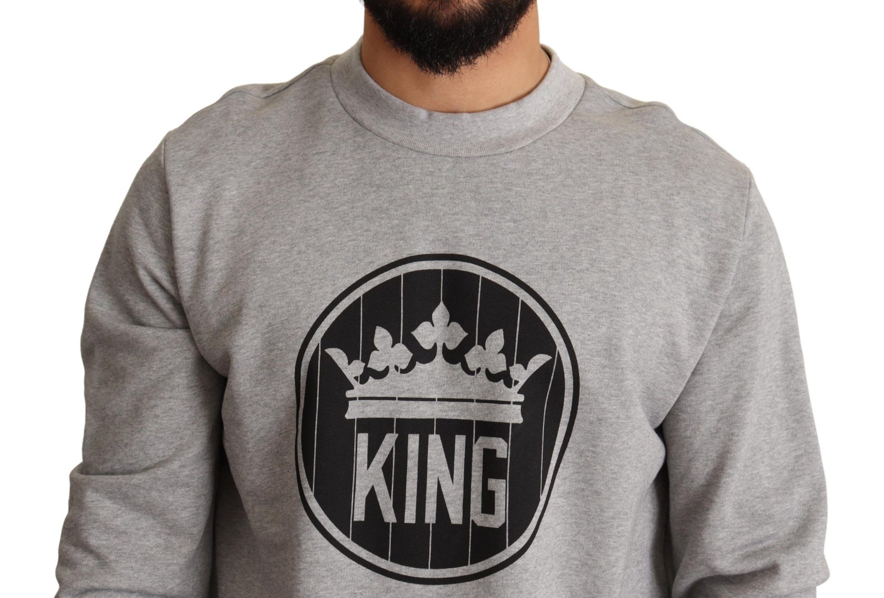 Dolce & Gabbana Gray Crown King Print Cotton Sweater | Regal Royce
