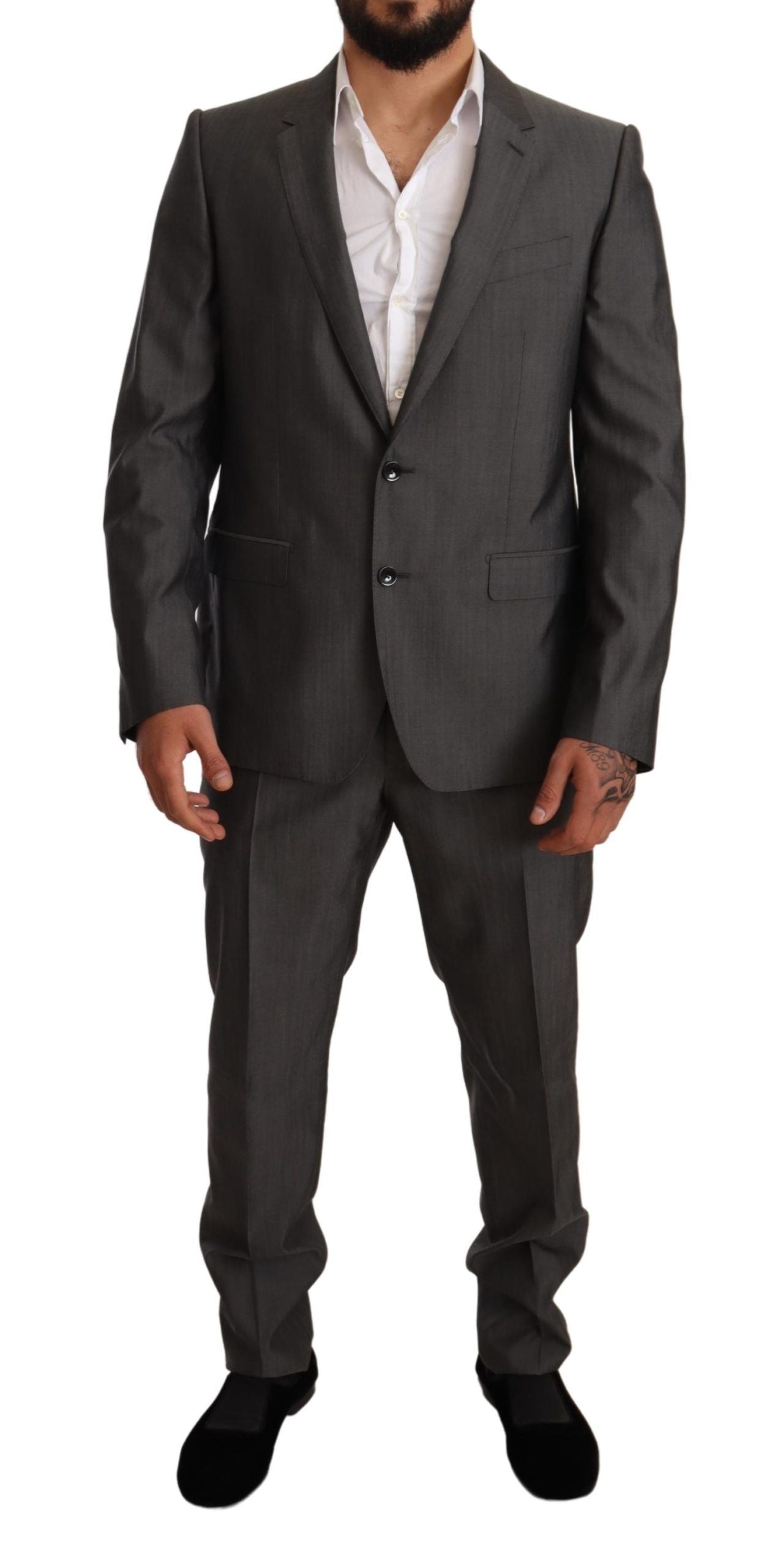Dolce & Gabbana Gray Metallic MARTINI Slim Fit Set Suit | Regal Royce