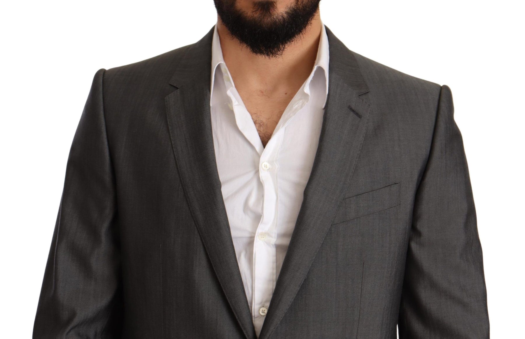 Dolce & Gabbana Gray Metallic MARTINI Slim Fit Set Suit | Regal Royce