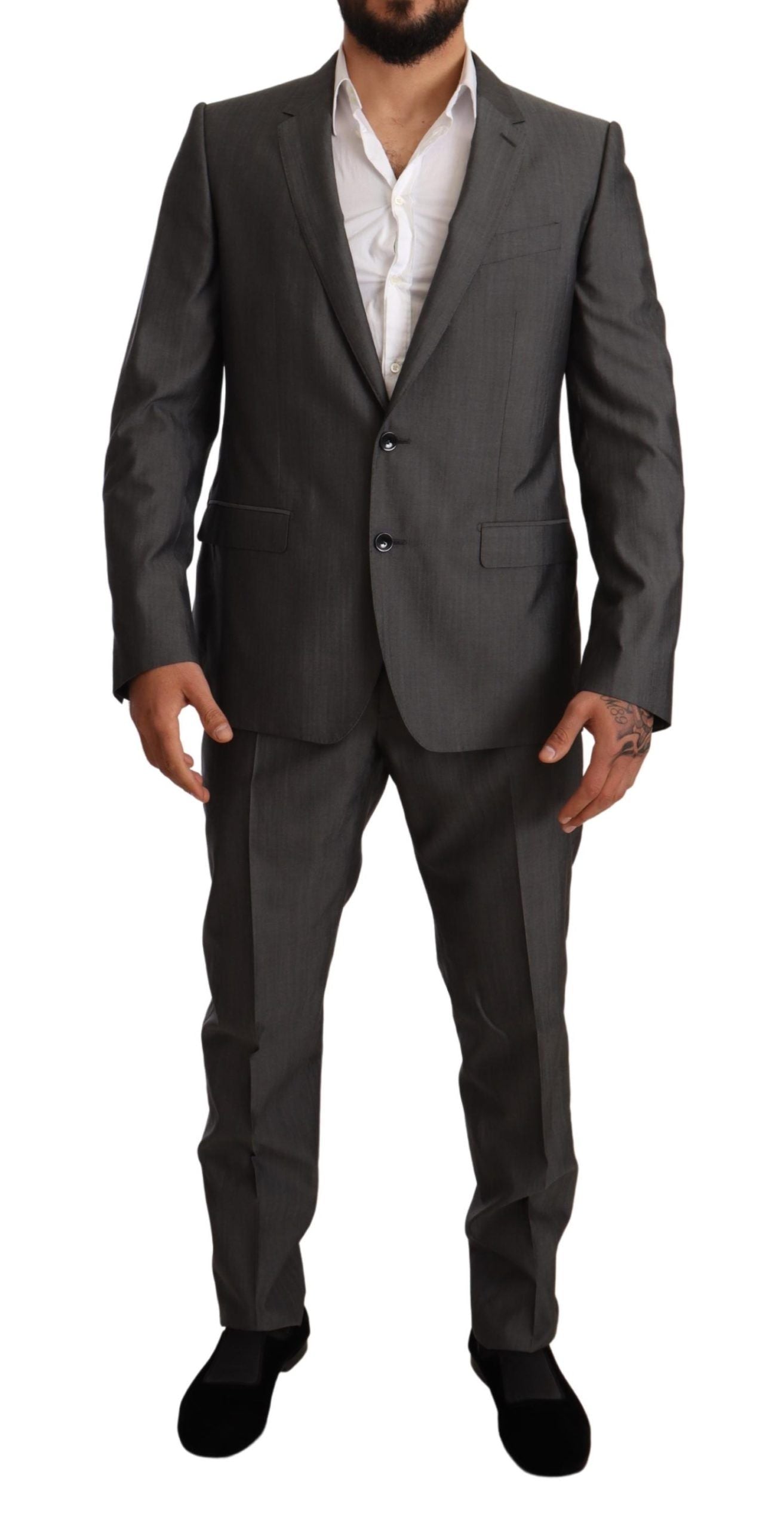 Dolce & Gabbana Gray Metallic MARTINI Slim Fit Set Suit | Regal Royce