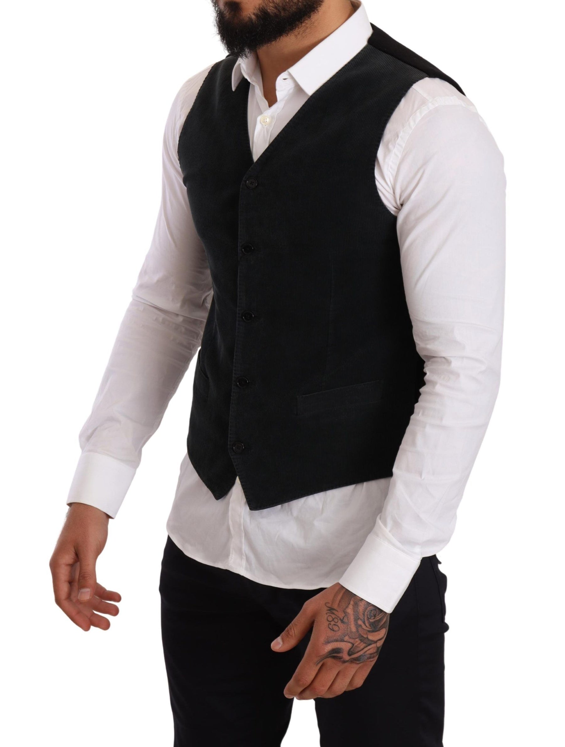 Dolce & Gabbana Black Cotton Single Breasted Waistcoat | Regal Royce