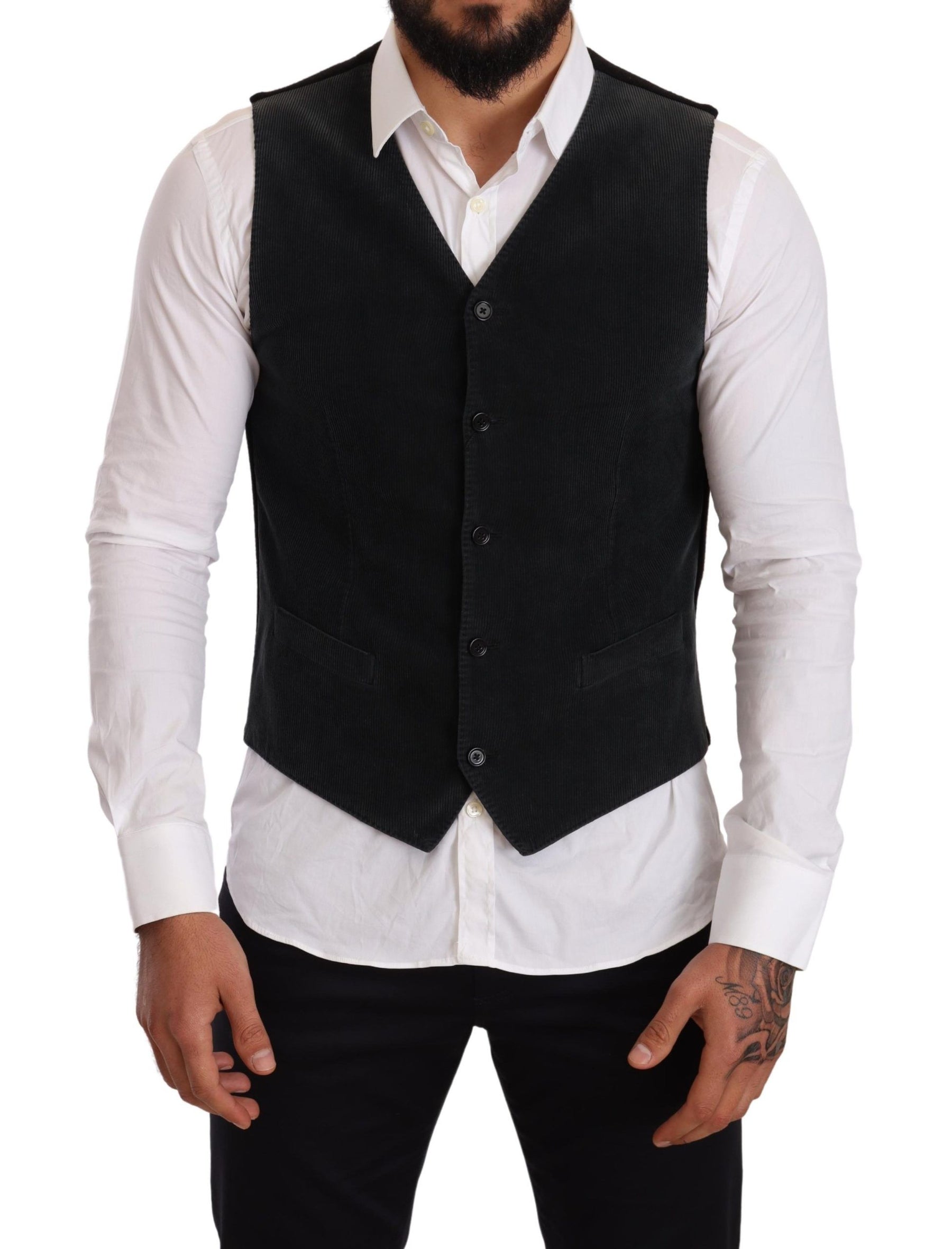 Dolce & Gabbana Black Cotton Single Breasted Waistcoat | Regal Royce