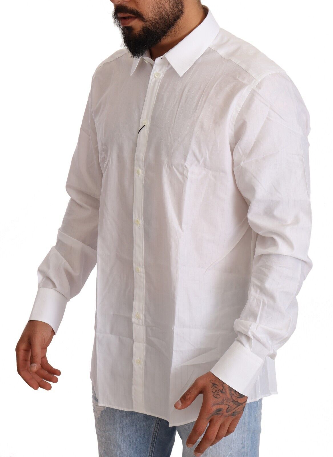 Dolce & Gabbana White Cotton Slim Fit Men MARTINI Shirt | Regal Royce