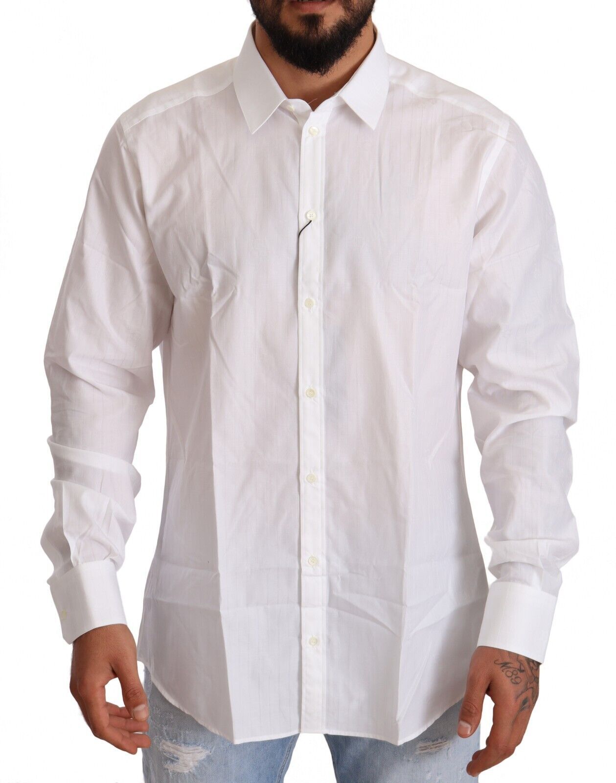 Dolce & Gabbana White Cotton Slim Fit Men MARTINI Shirt | Regal Royce