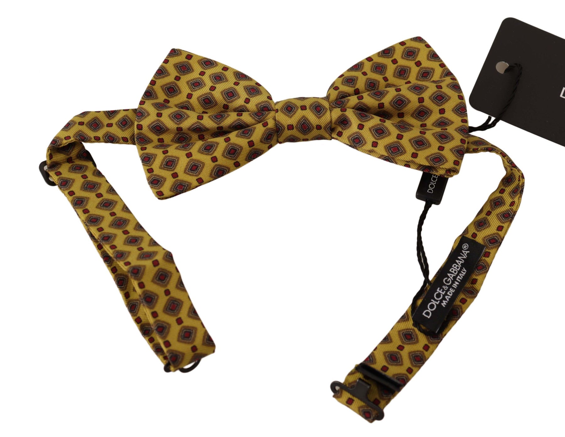 Dolce & Gabbana Yellow Patterned Silk Adjustable Neck Papillon Bow Tie | Regal Royce