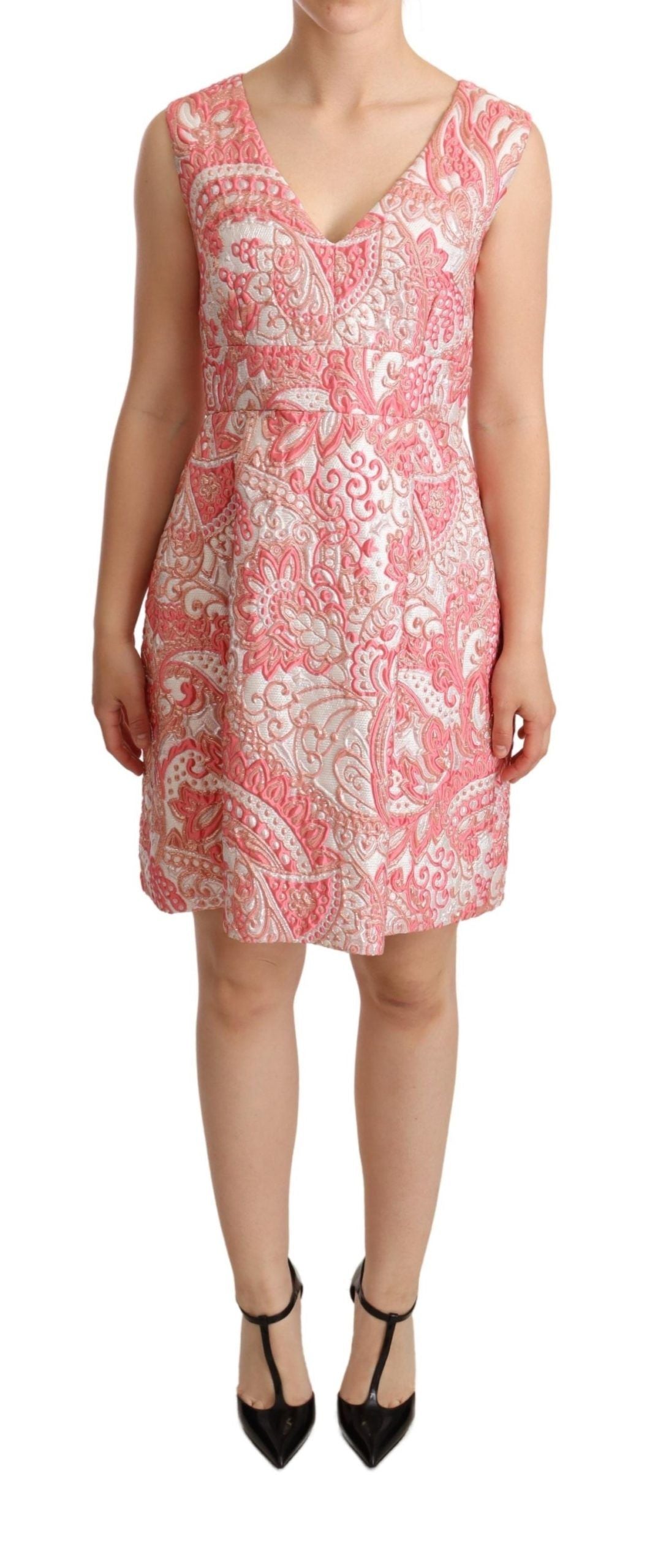 Dolce & Gabbana Pink Floral Jacquard Pleated Sheath Dress | Regal Royce
