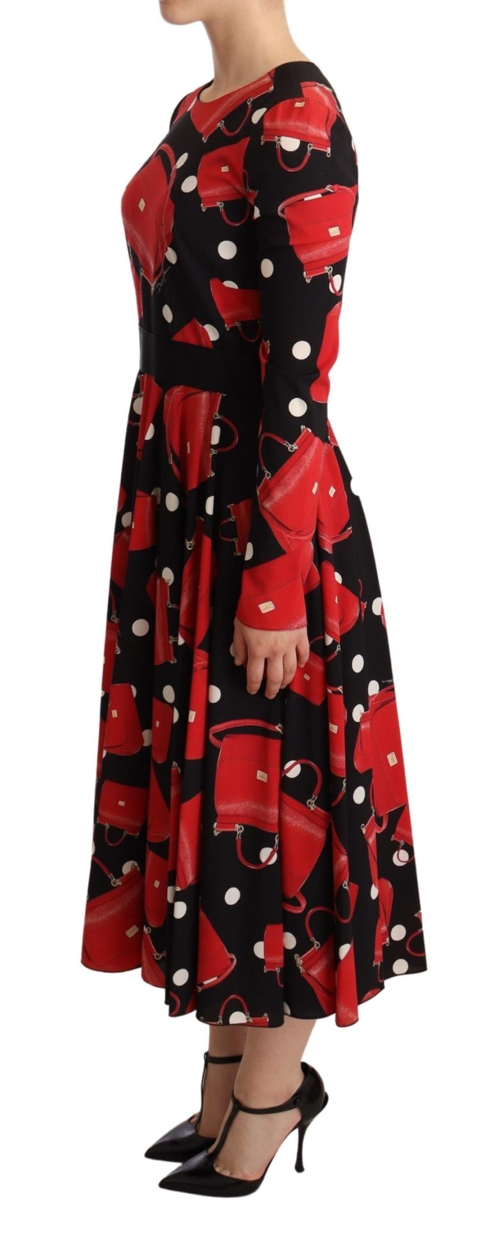 Dolce & Gabbana Black Sicily Bag Print Flared Midi Dress | Regal Royce