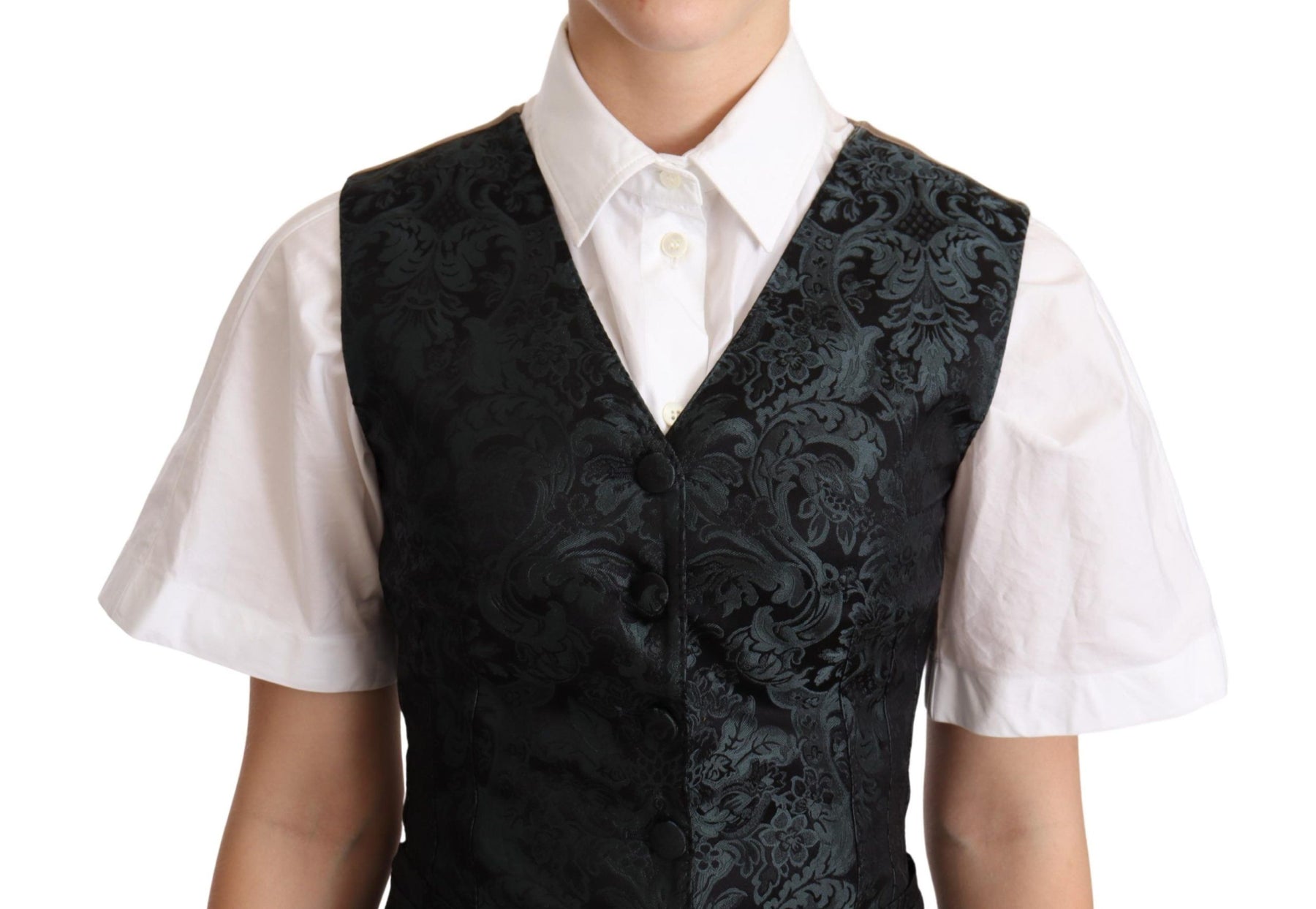 Dolce & Gabbana Black Jacquard Floral Waistcoat Vest Green | Regal Royce