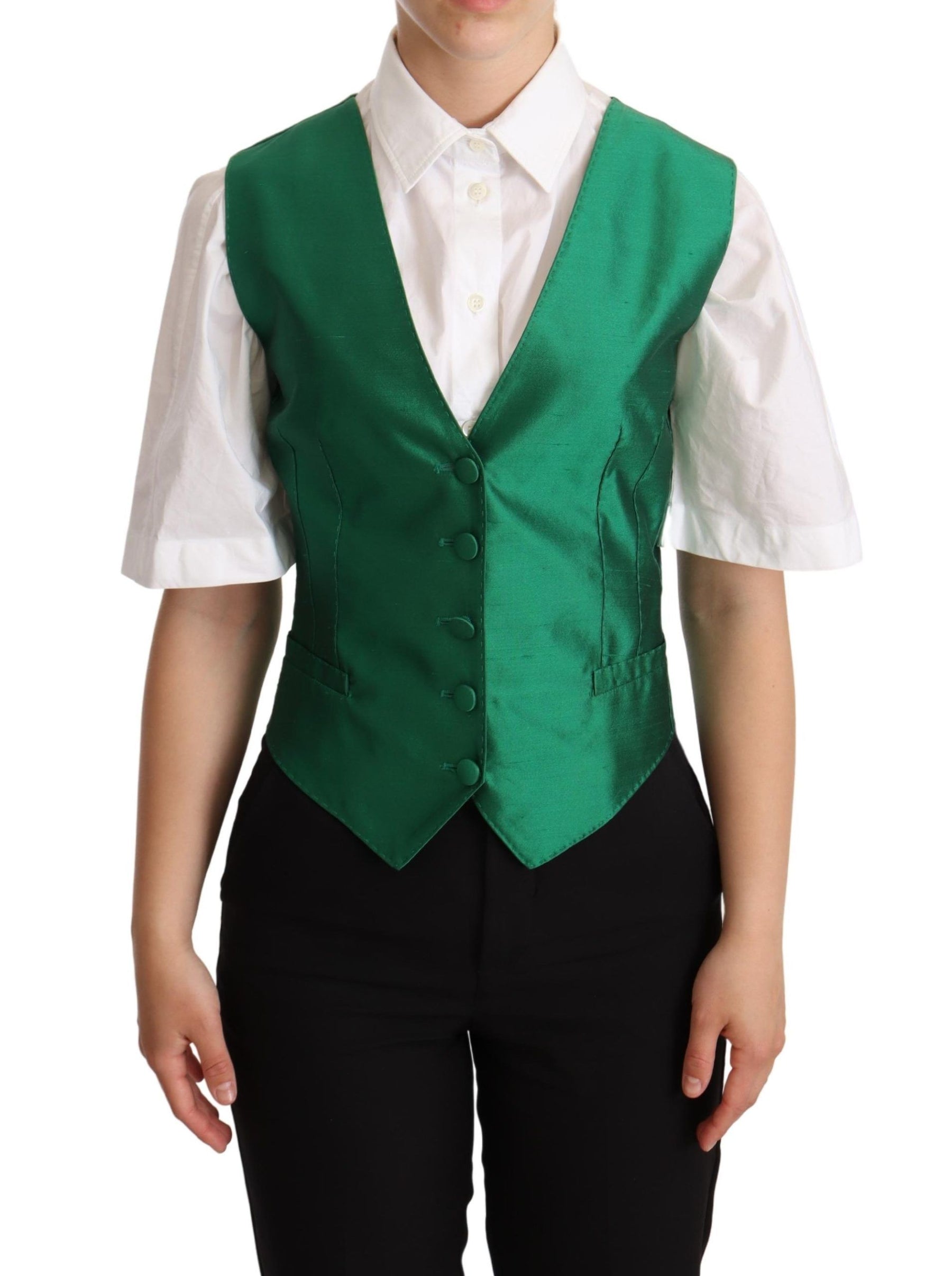 Dolce & Gabbana Green Silk Satin Sleeveless Waistcoat Vest | Regal Royce