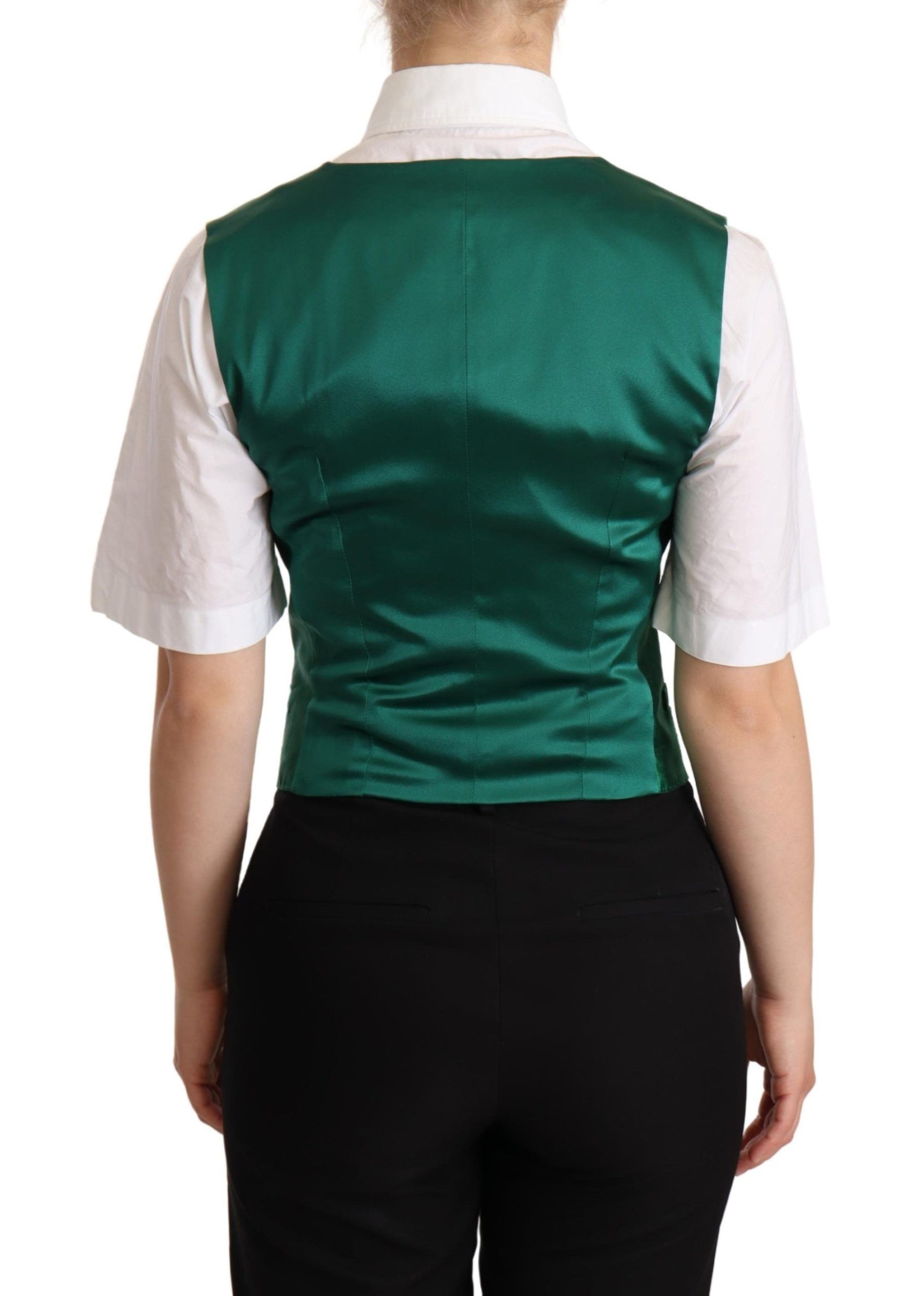 Dolce & Gabbana Green Silk Satin Sleeveless Waistcoat Vest | Regal Royce