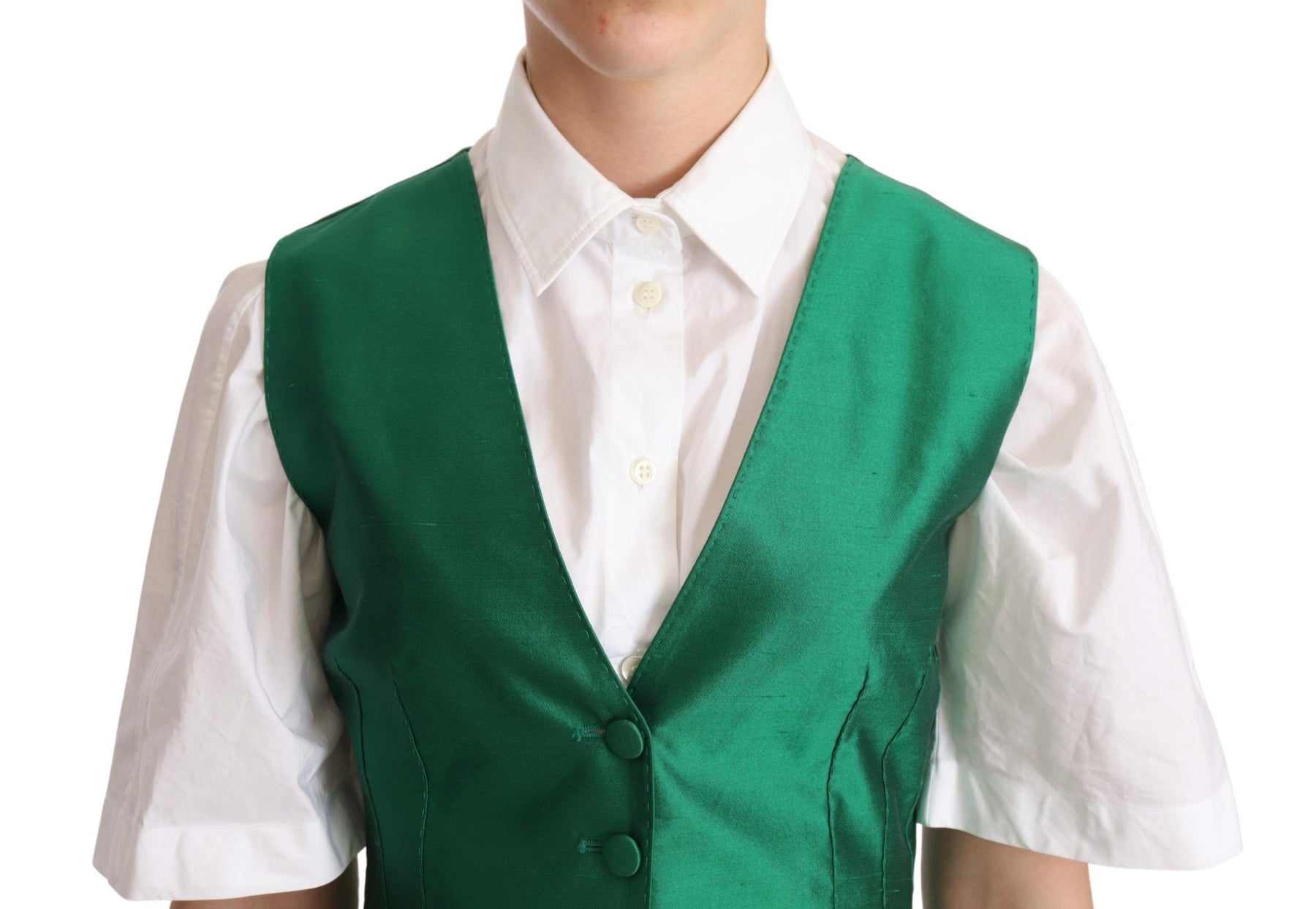 Dolce & Gabbana Green Silk Satin Sleeveless Waistcoat Vest | Regal Royce