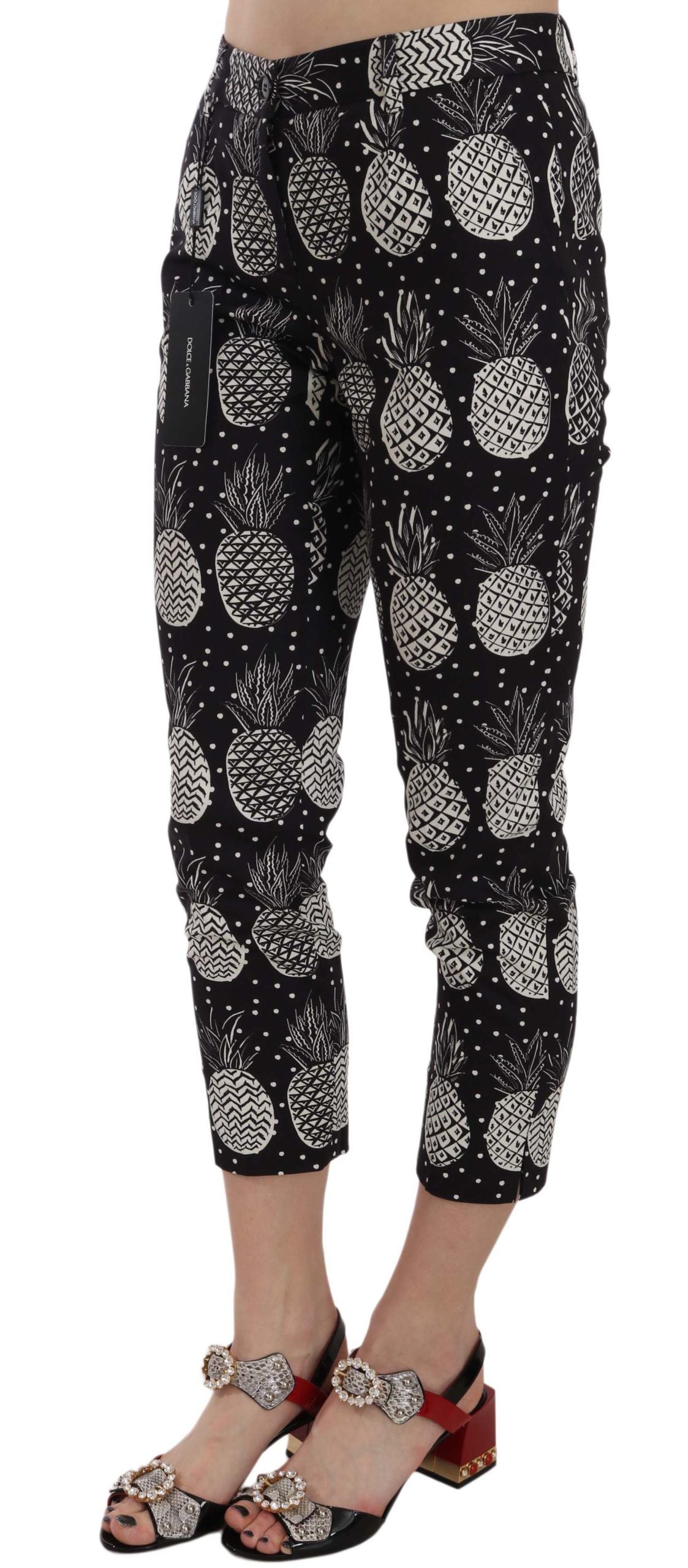 Dolce & Gabbana Black Pineapple Print Skinny Capri Pants | Regal Royce