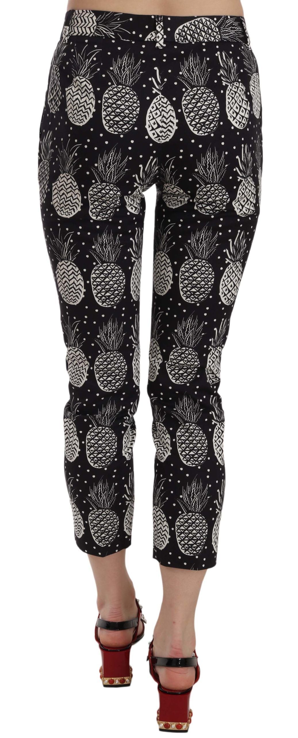 Dolce & Gabbana Black Pineapple Print Skinny Capri Pants | Regal Royce