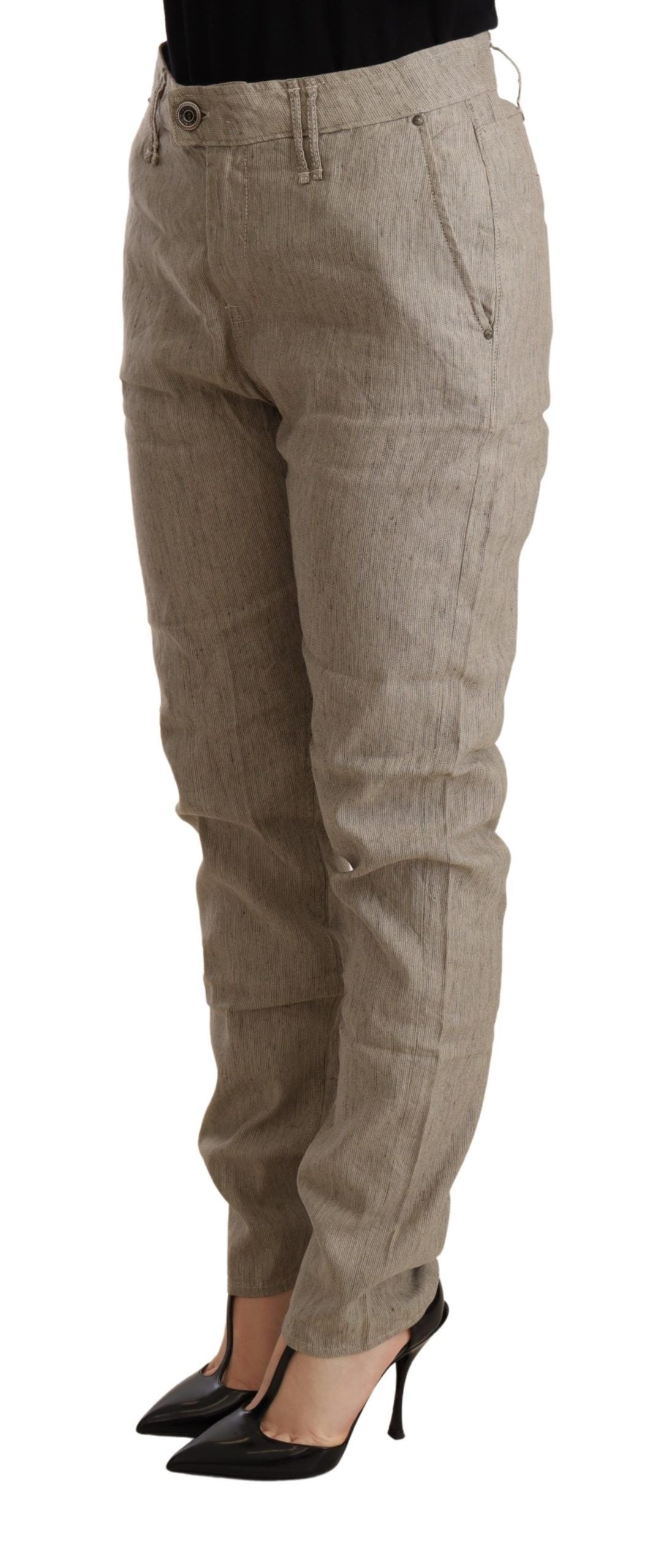 CYCLE Beige Mid Waist Casual Baggy Stretch Trouser | Regal Royce