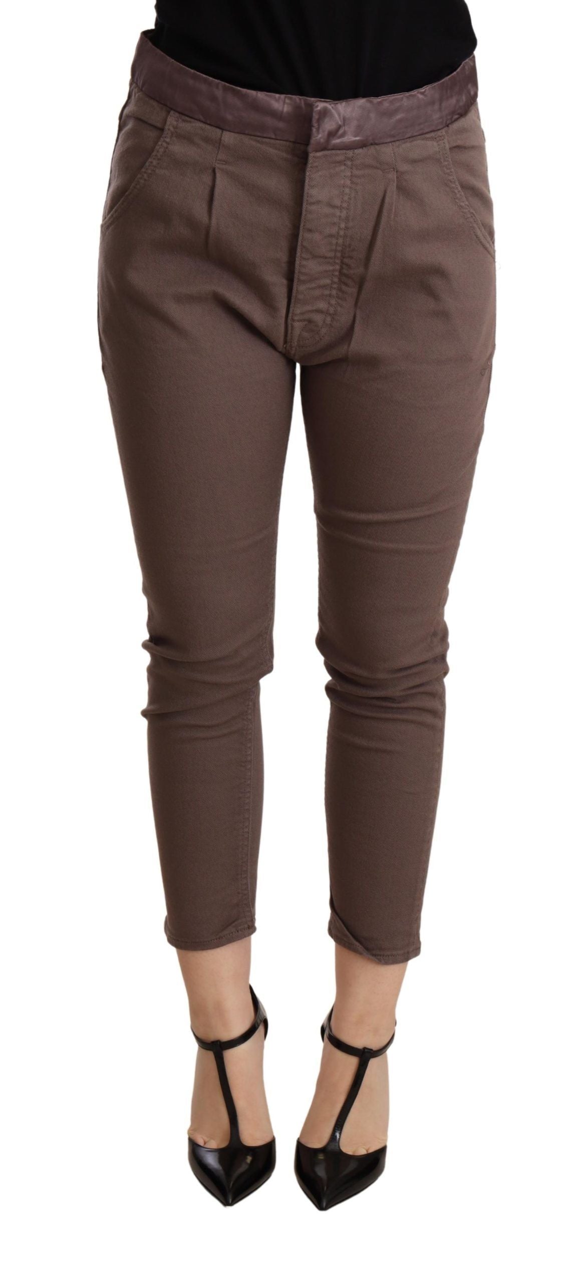 CYCLE Brown Mid Waist Cropped Skinny Stretch Trouser | Regal Royce