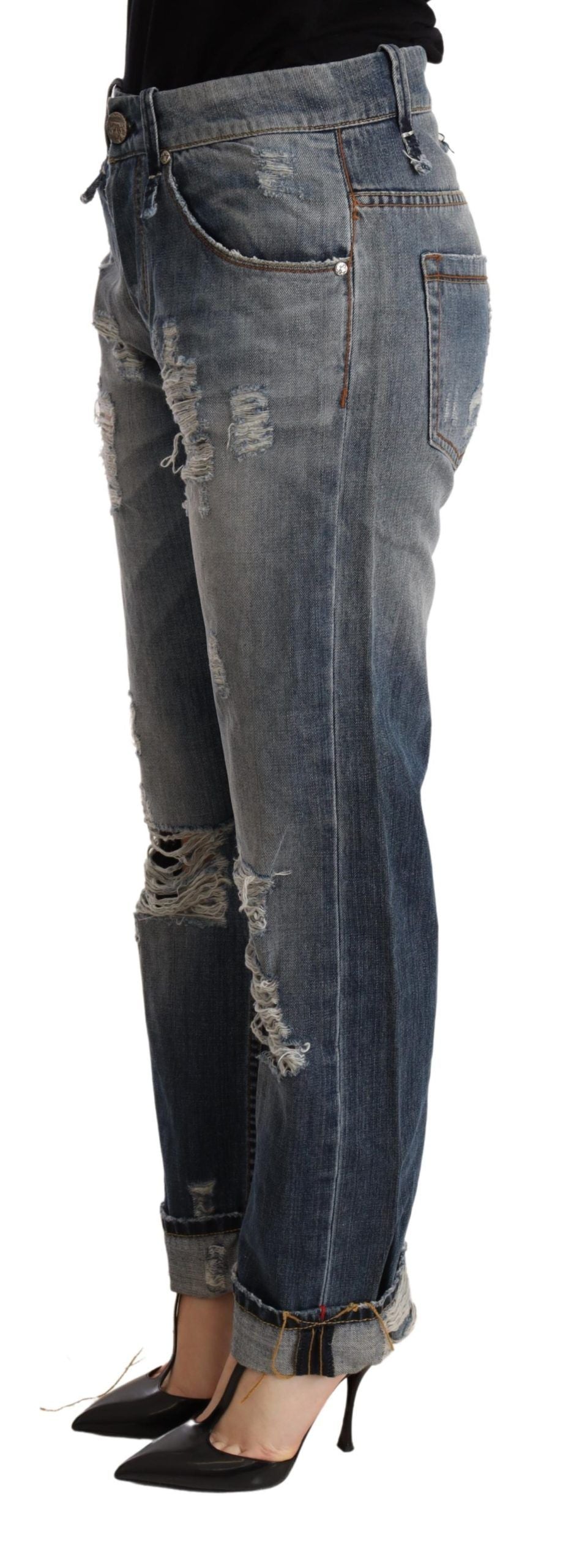 Acht Blue Tattered Mid Waist Straight Denim Trouser | Regal Royce