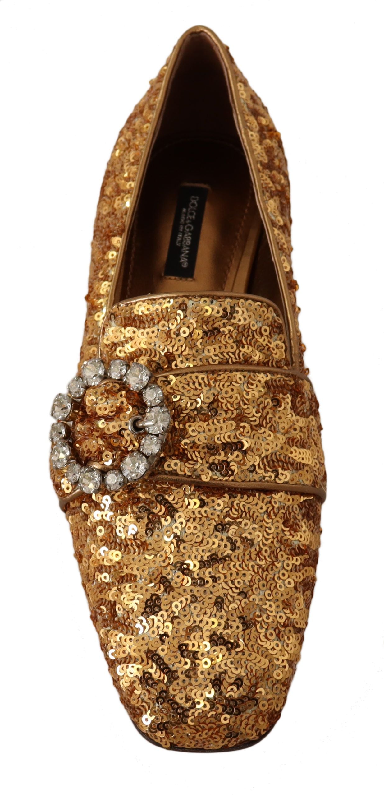 Dolce & Gabbana Gold Sequin Crystal Flat Women Loafers Shoes | Regal Royce