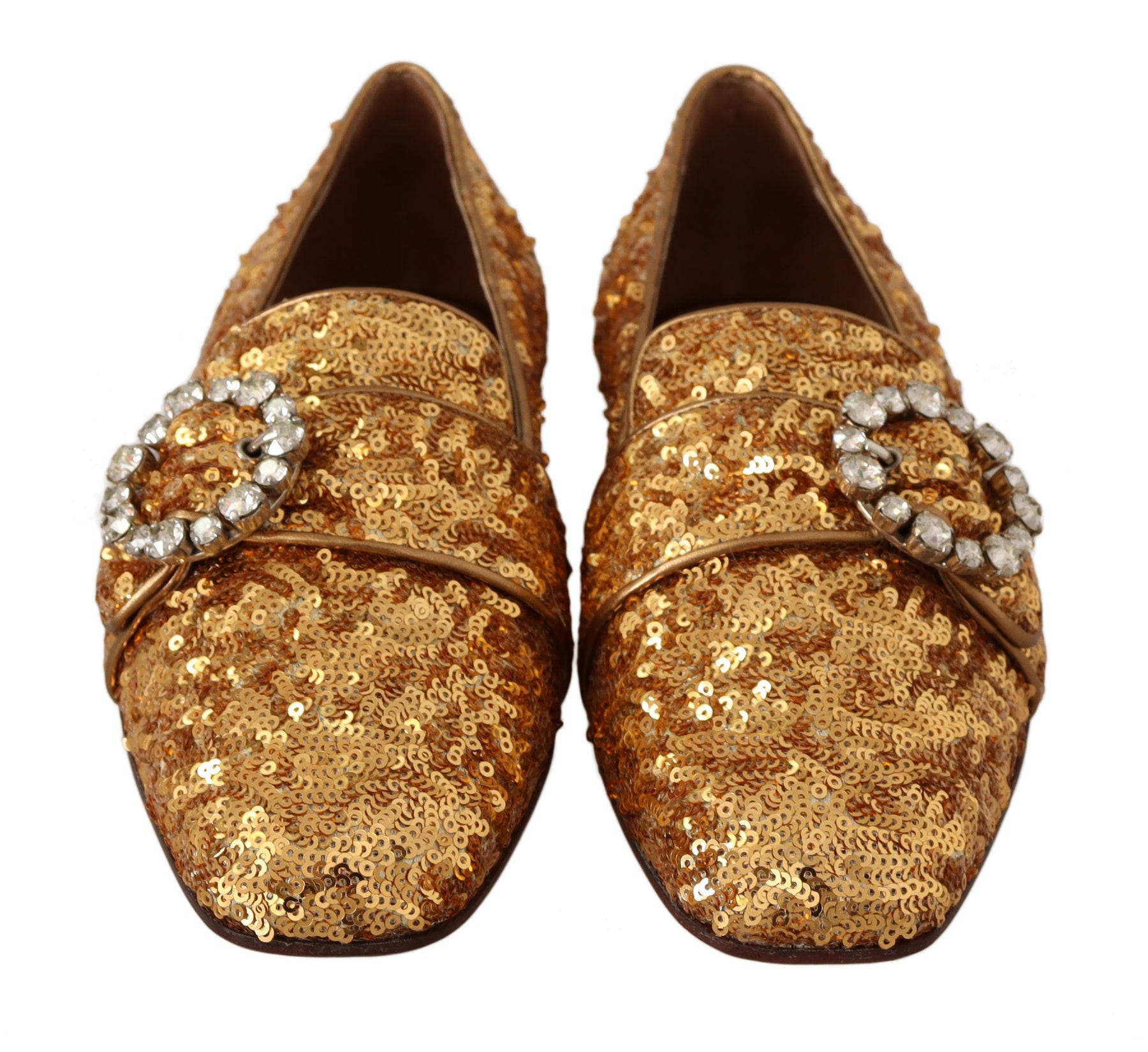 Dolce & Gabbana Gold Sequin Crystal Flat Women Loafers Shoes | Regal Royce