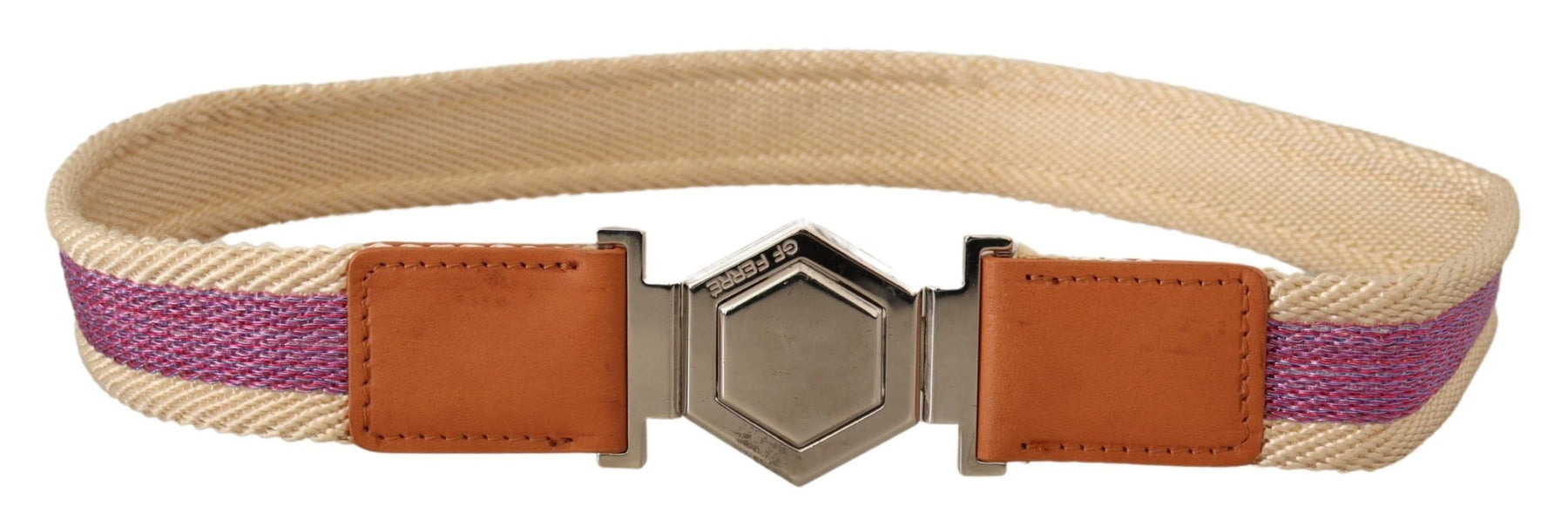 GF Ferre Multicolor Leather Silver Hexagon Logo Buckle Belt | Regal Royce