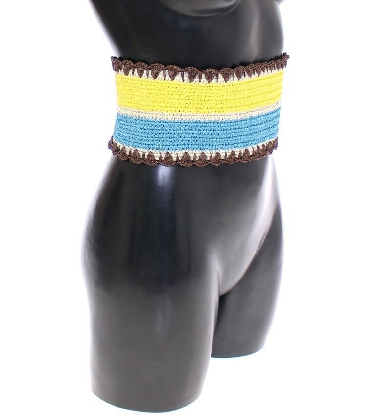 Dolce & Gabbana Yellow Striped Wide Waist Raffia Belt | Regal Royce