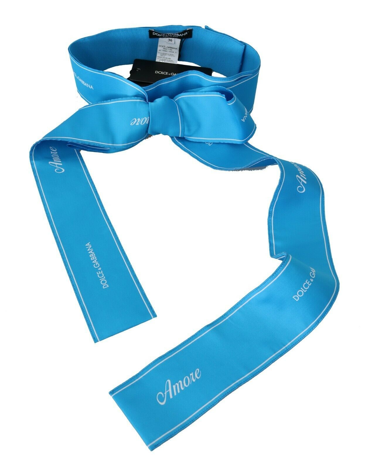 Dolce & Gabbana Blue Waist Ribbon Wide Bow Belt | Regal Royce