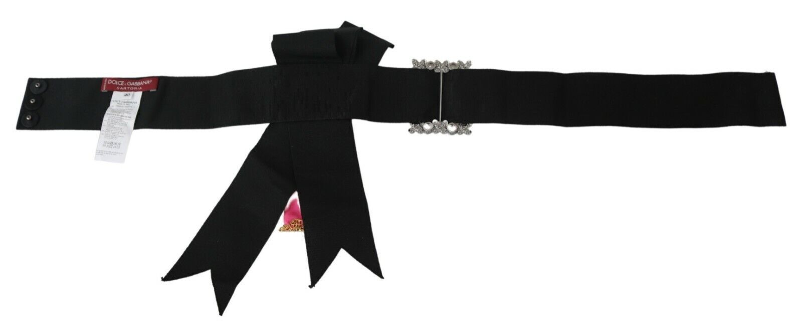 Dolce & Gabbana Black Pink Flower Brooch Crystals Cotton Belt | Regal Royce