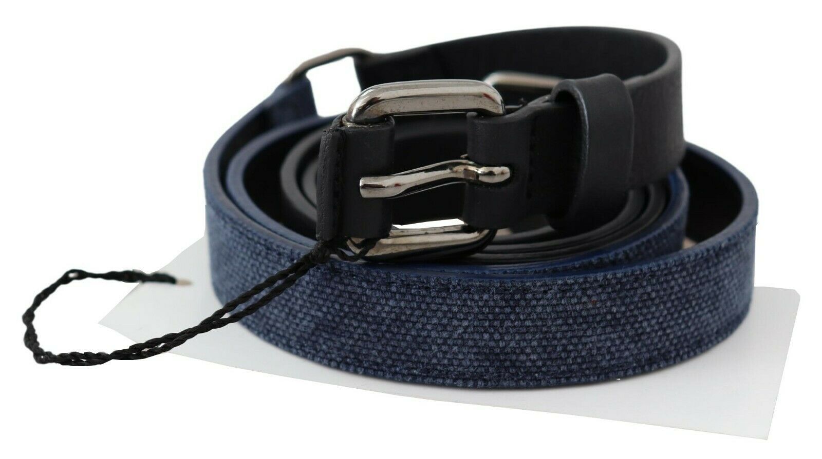 Costume National Black Blue Leather Silver Logo Belt | Regal Royce