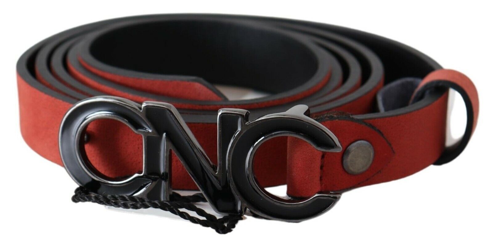 Costume National Red Black Leather Black Logo Buckle Blood Belt | Regal Royce
