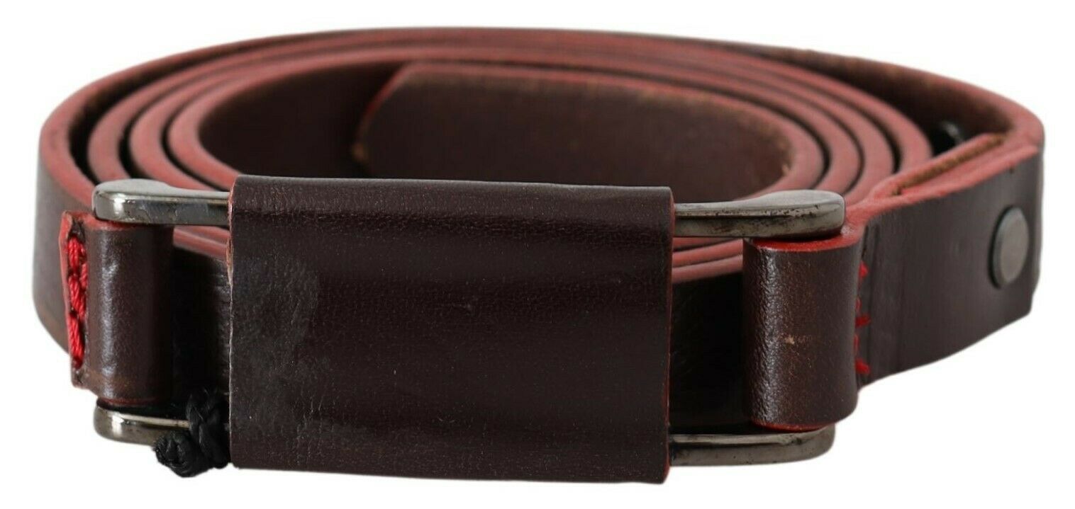 Costume National Brown Leather Double Rustic Silver Buckle Belt | Regal Royce