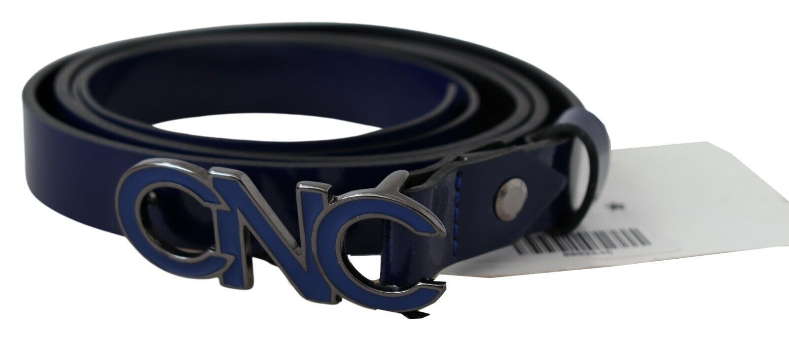 Costume National Blue Leather Logo Skinny Fashion  Belt | Regal Royce