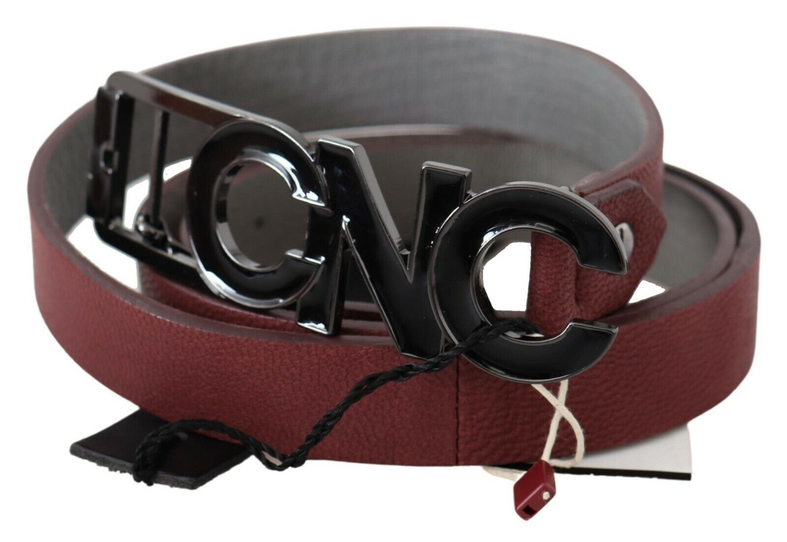 Costume National Maroon Skinny Leather Logo Fashion Belt | Regal Royce