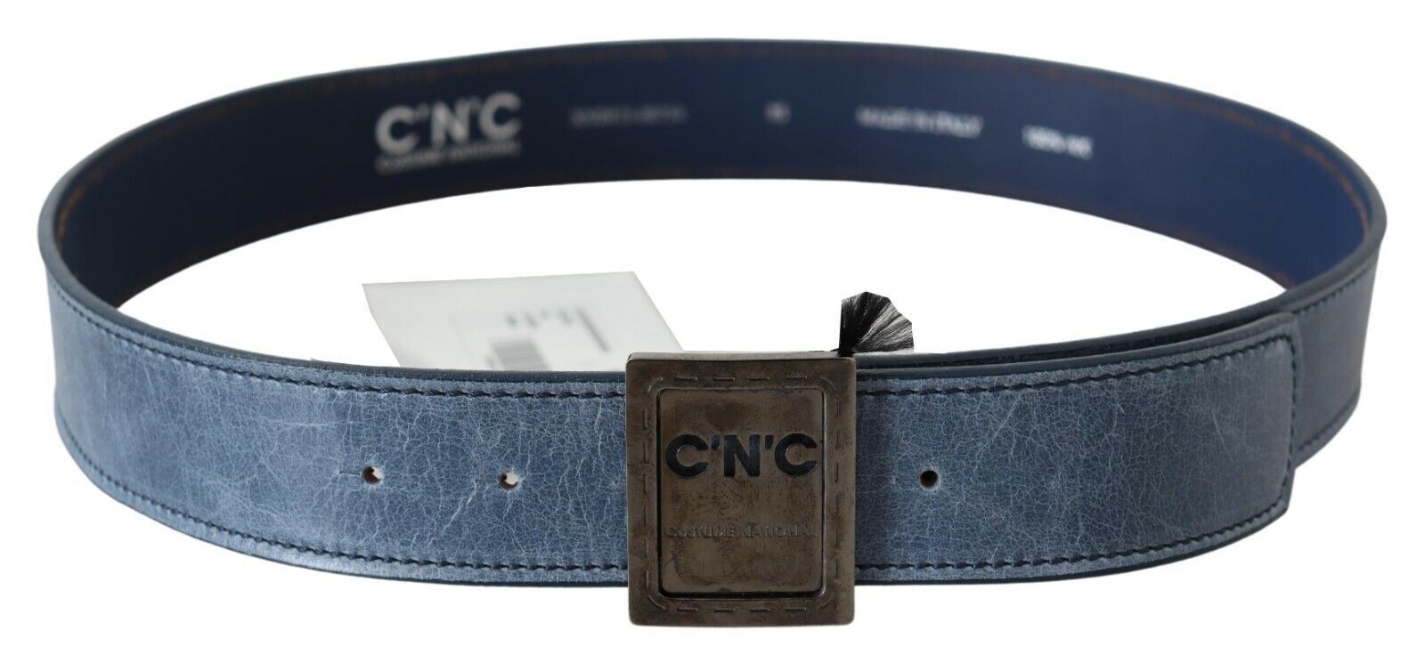 Costume National Blue Normal Leather Logo Buckle Belt | Regal Royce
