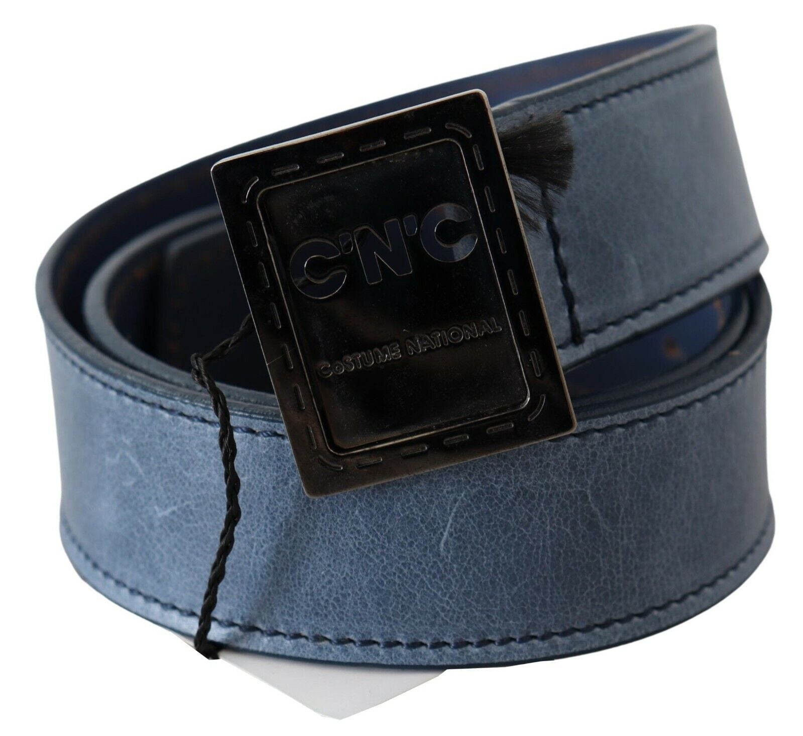 Costume National Blue Normal Leather Logo Buckle Belt | Regal Royce