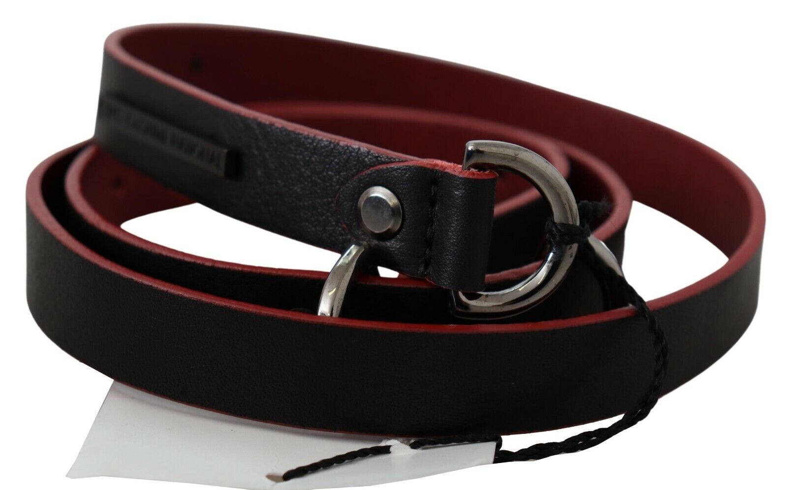 Costume National Black Red Skinny Leather Logo Belt | Regal Royce