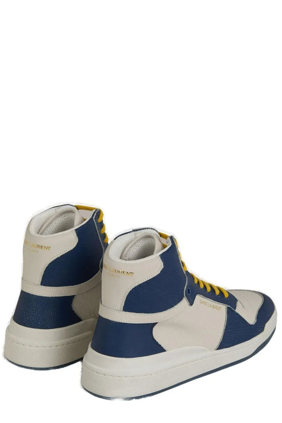 Saint Laurent Blue Calf Leather Mid Top Sneakers | Regal Royce