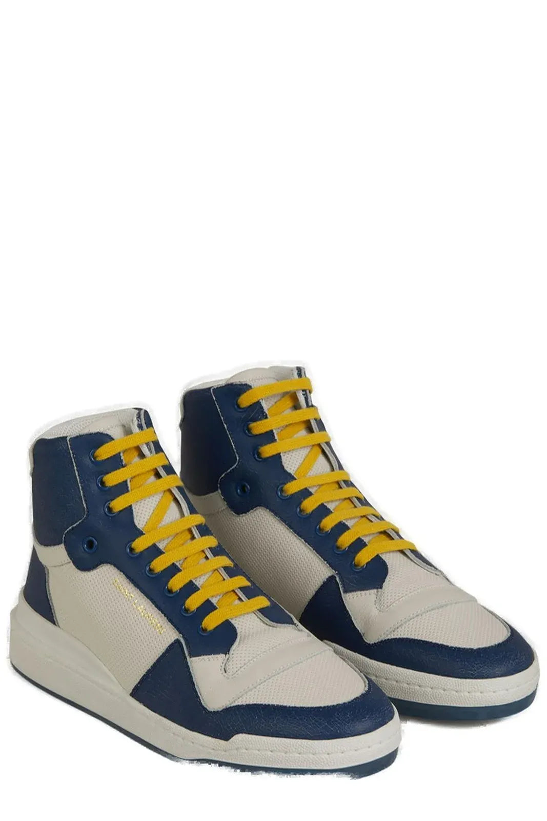 Saint Laurent Blue Calf Leather Mid Top Sneakers | Regal Royce