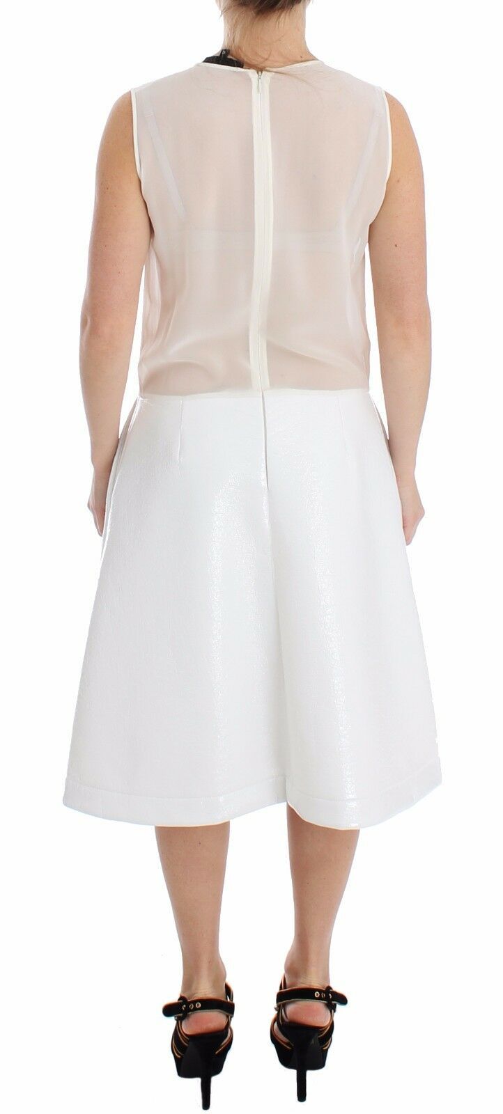 Koonhor White Pleated Bottom Tank Sheath Transparent Dress | Regal Royce