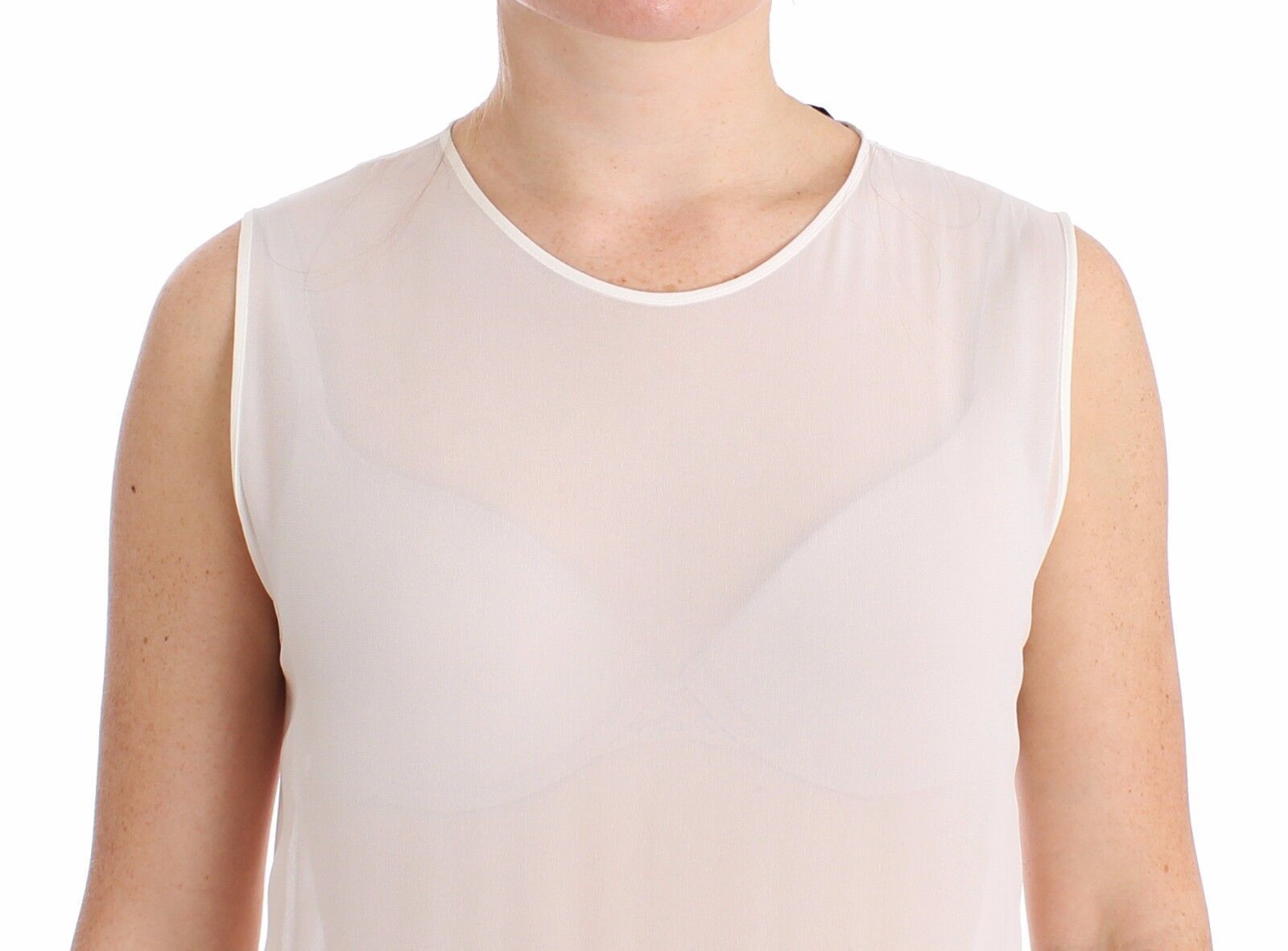 Koonhor White Pleated Bottom Tank Sheath Transparent Dress | Regal Royce