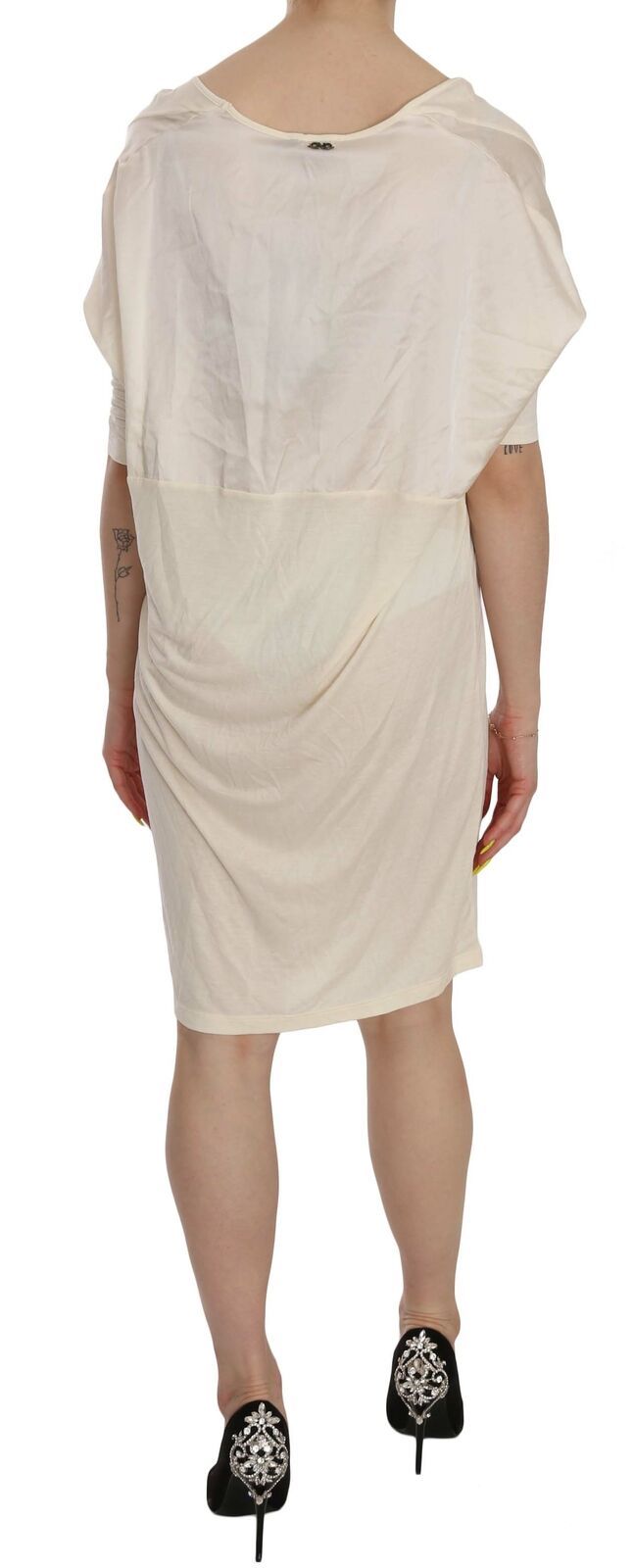 Costume National Cream Round Neck Knee Length Dress | Regal Royce