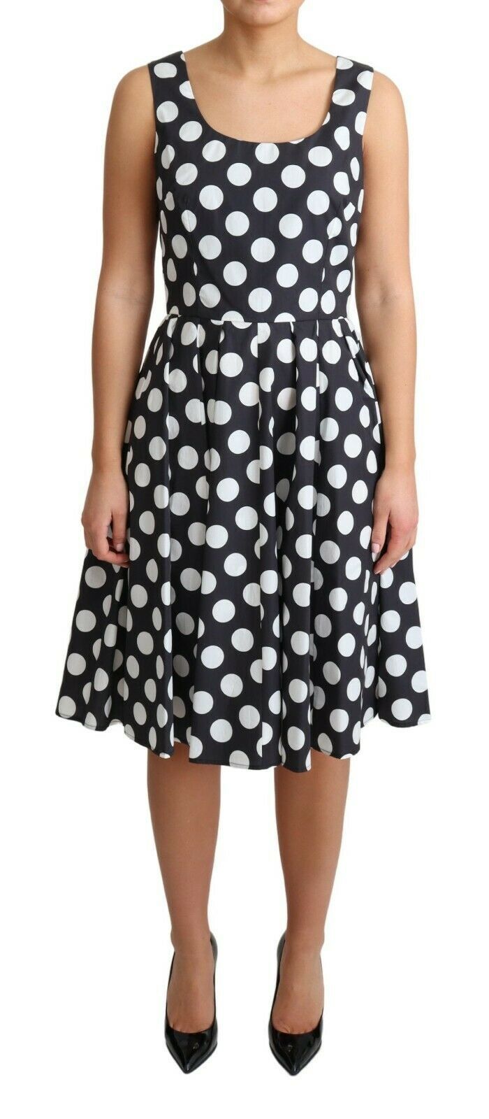Dolce & Gabbana Black Polka Dotted Cotton A-Line Dress | Regal Royce