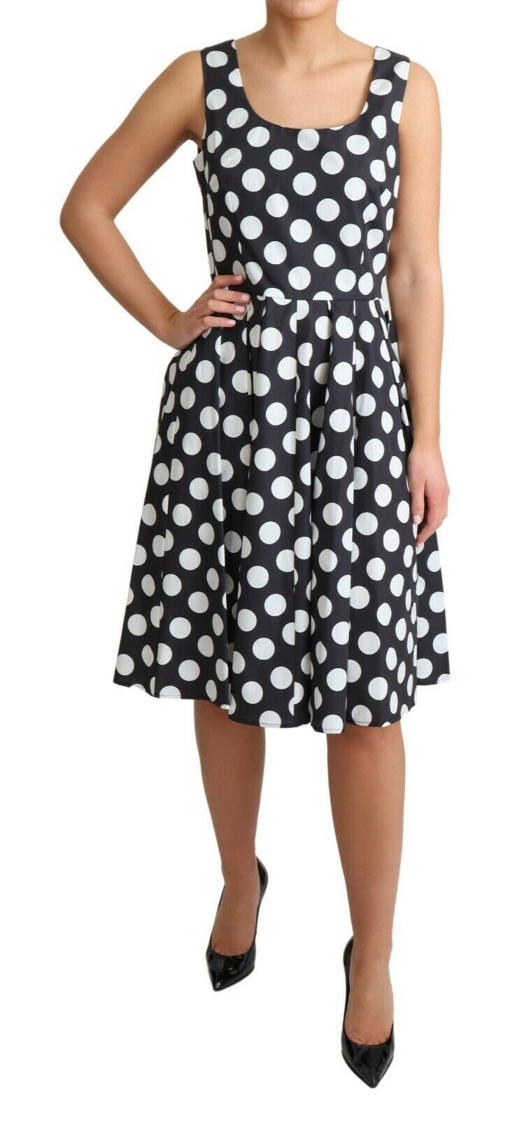 Dolce & Gabbana Black Polka Dotted Cotton A-Line Dress | Regal Royce