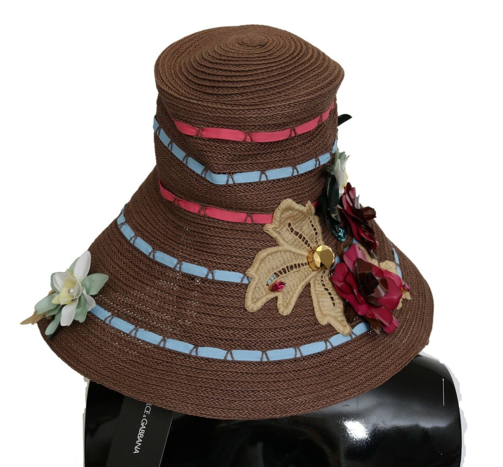 Dolce & Gabbana Brown Knitted Straw Floral Hat | Regal Royce