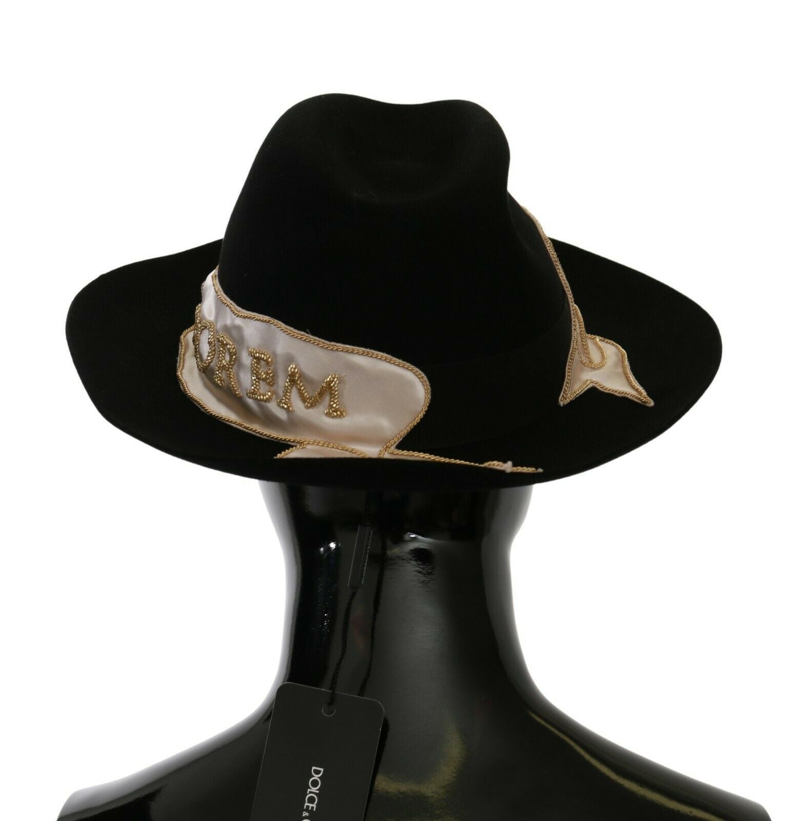 Dolce & Gabbana Black Lapin Amor Gignit Wide Brim Panama Hat | Regal Royce