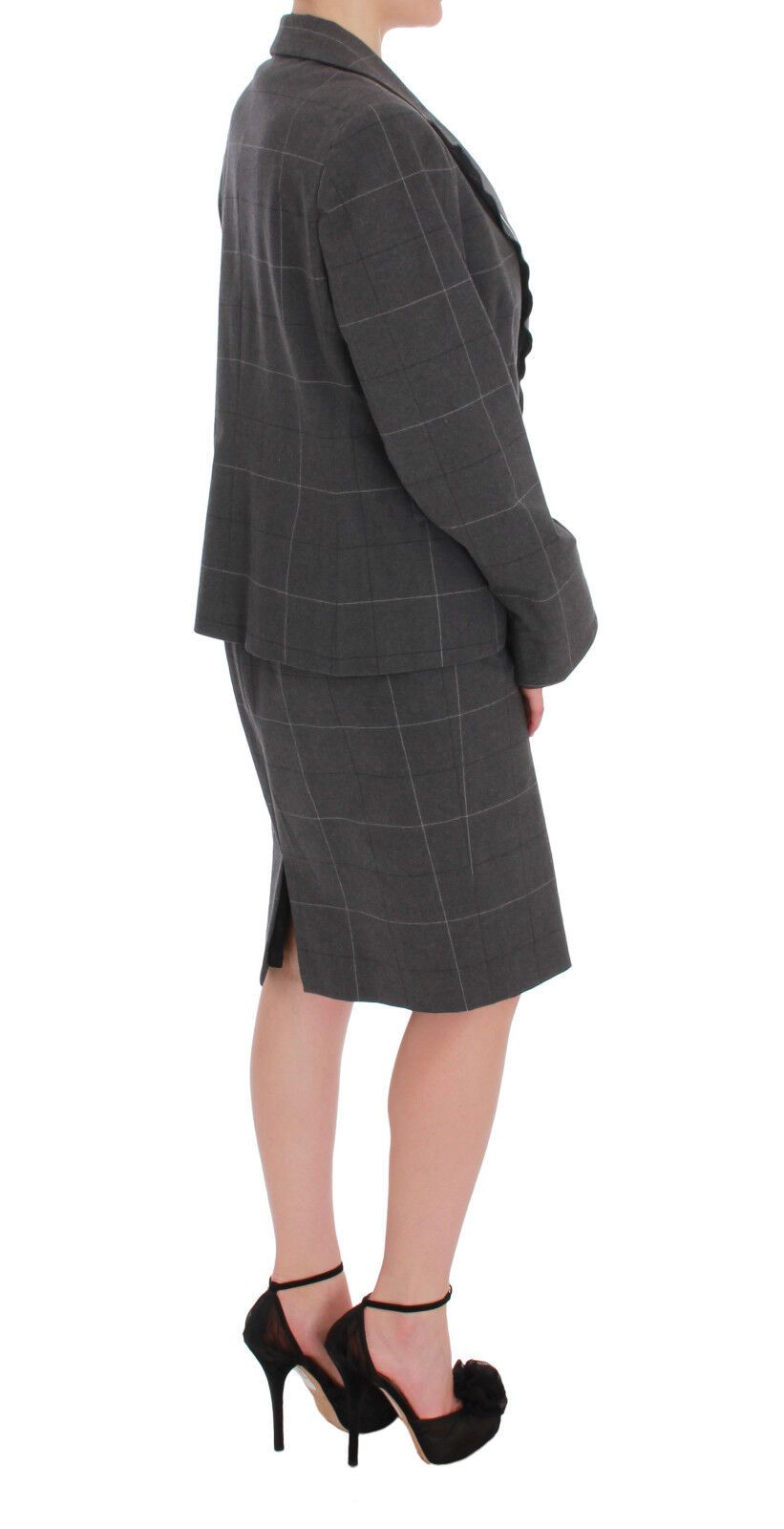 BENCIVENGA Gray Checkered Cotton Blazer Dress Set Suit | Regal Royce
