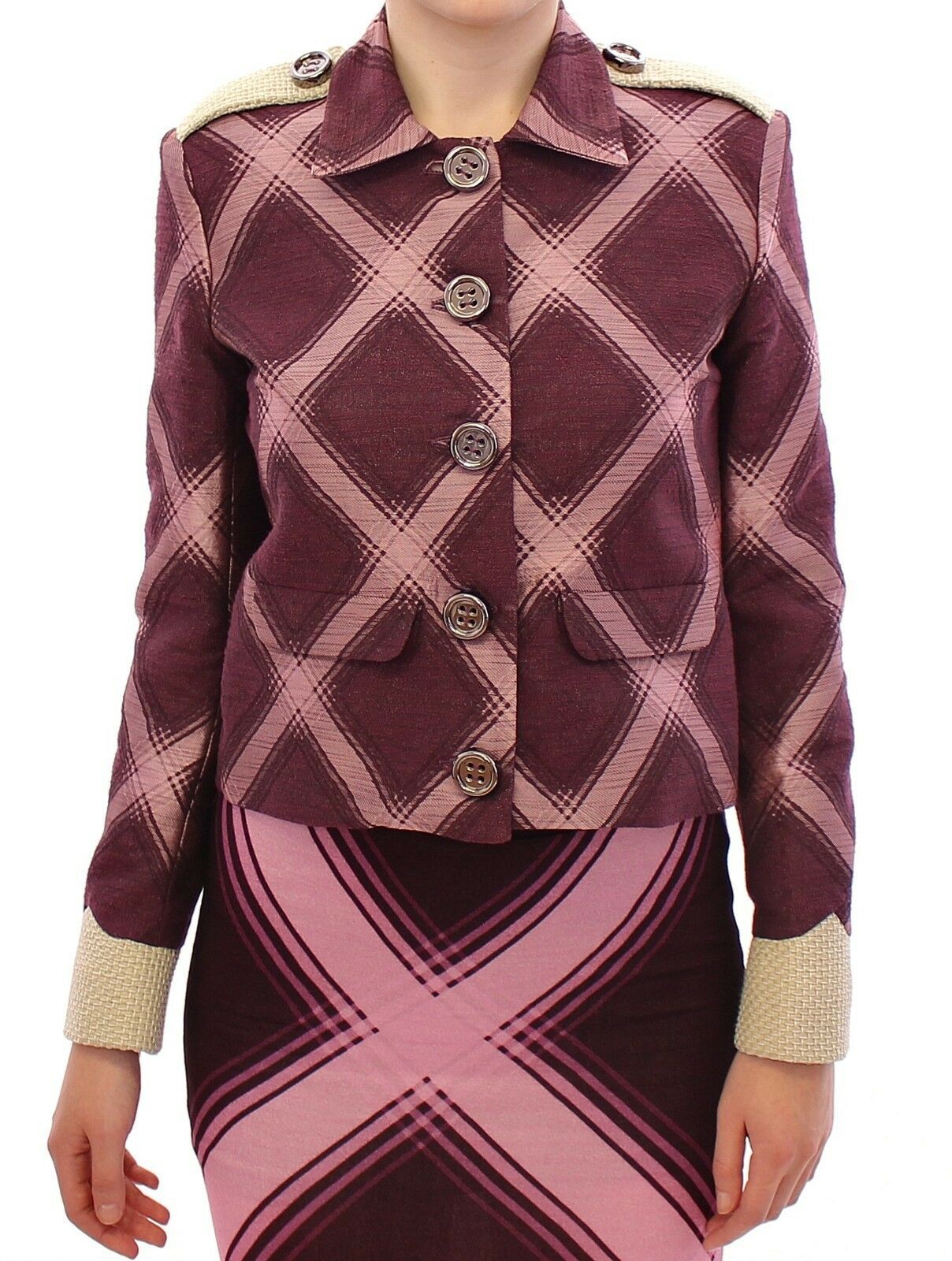House of Holland Check Trench Coat Blazer Purple Jacket | Regal Royce