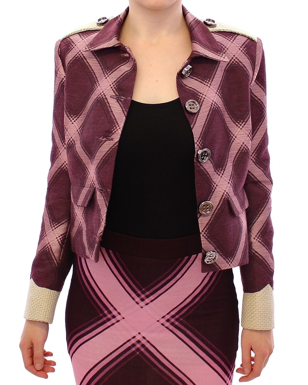 House of Holland Check Trench Coat Blazer Purple Jacket | Regal Royce