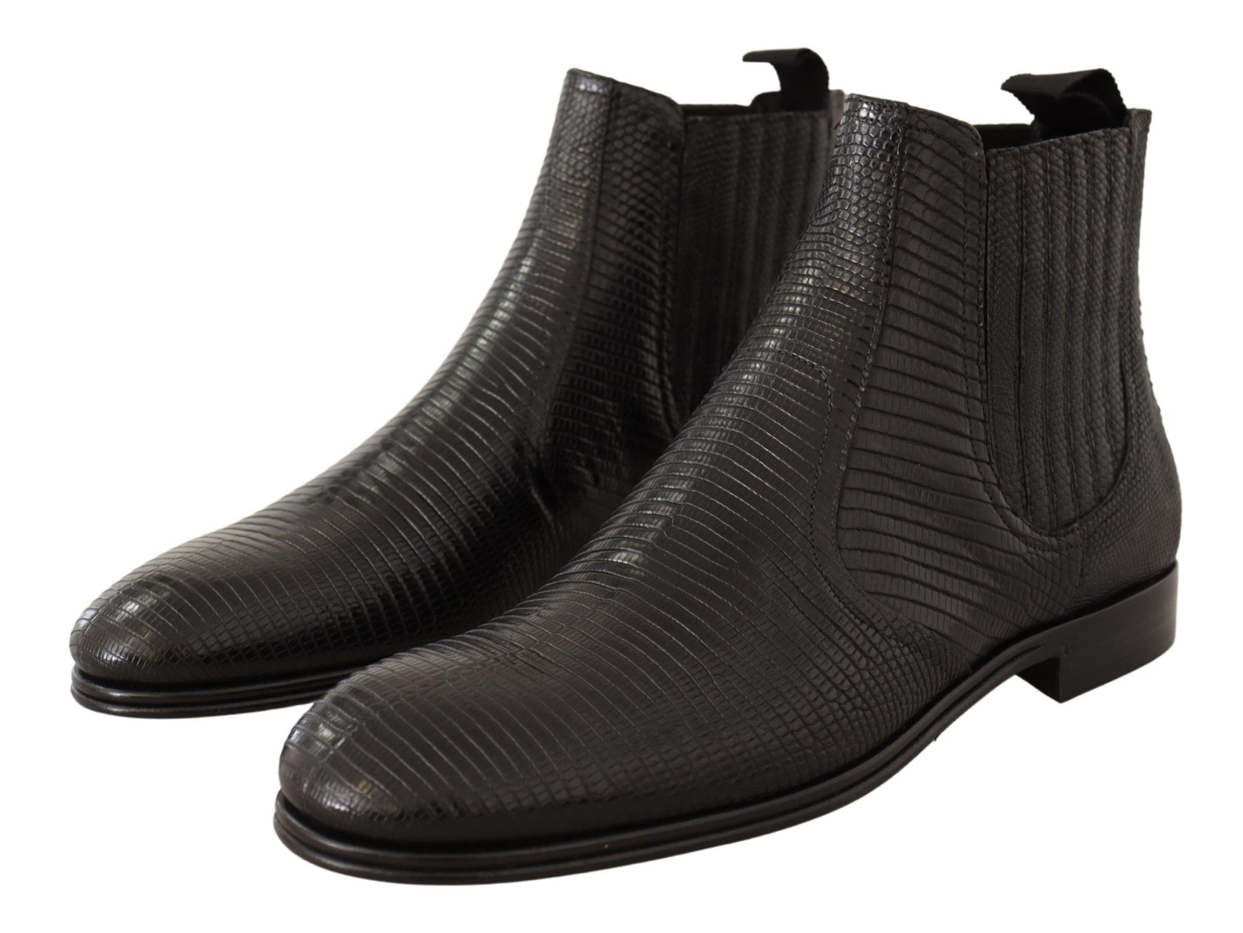 Dolce & Gabbana Black Leather Lizard Skin Ankle Boots | Regal Royce