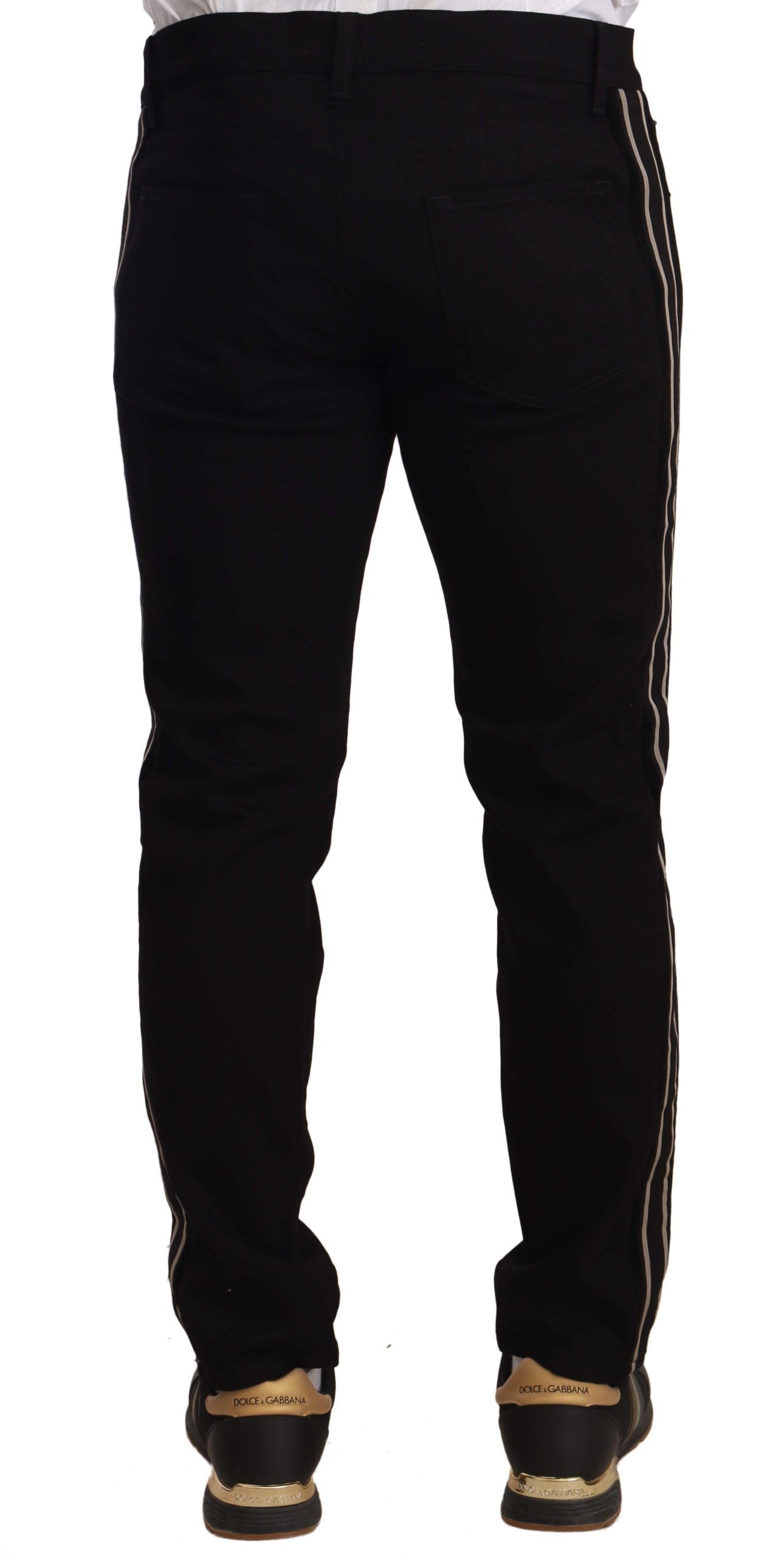 Dolce & Gabbana Black Skinny Fit Denim Side Band Jeans Pant | Regal Royce