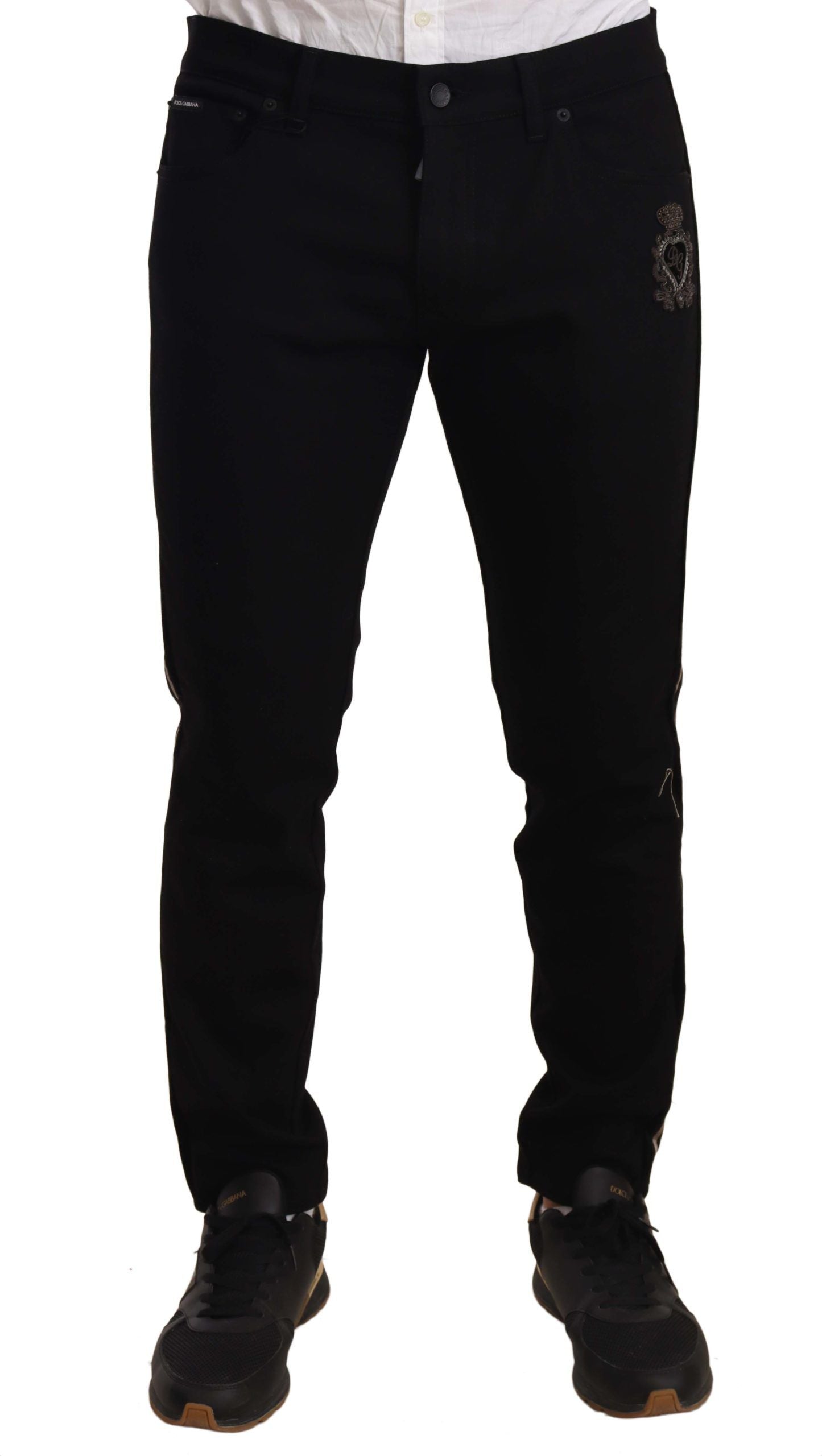 Dolce & Gabbana Black Skinny Fit Denim Side Band Jeans Pant | Regal Royce