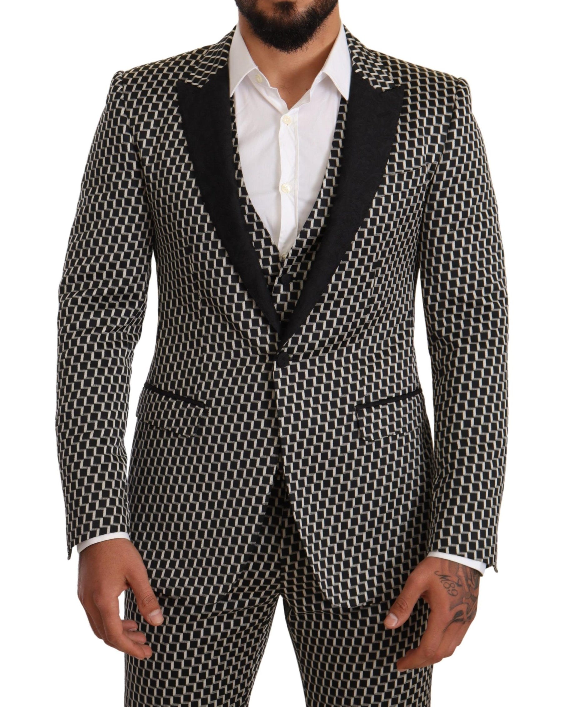 Dolce & Gabbana Black White Check 3 Piece Set MARTINI Suit | Regal Royce